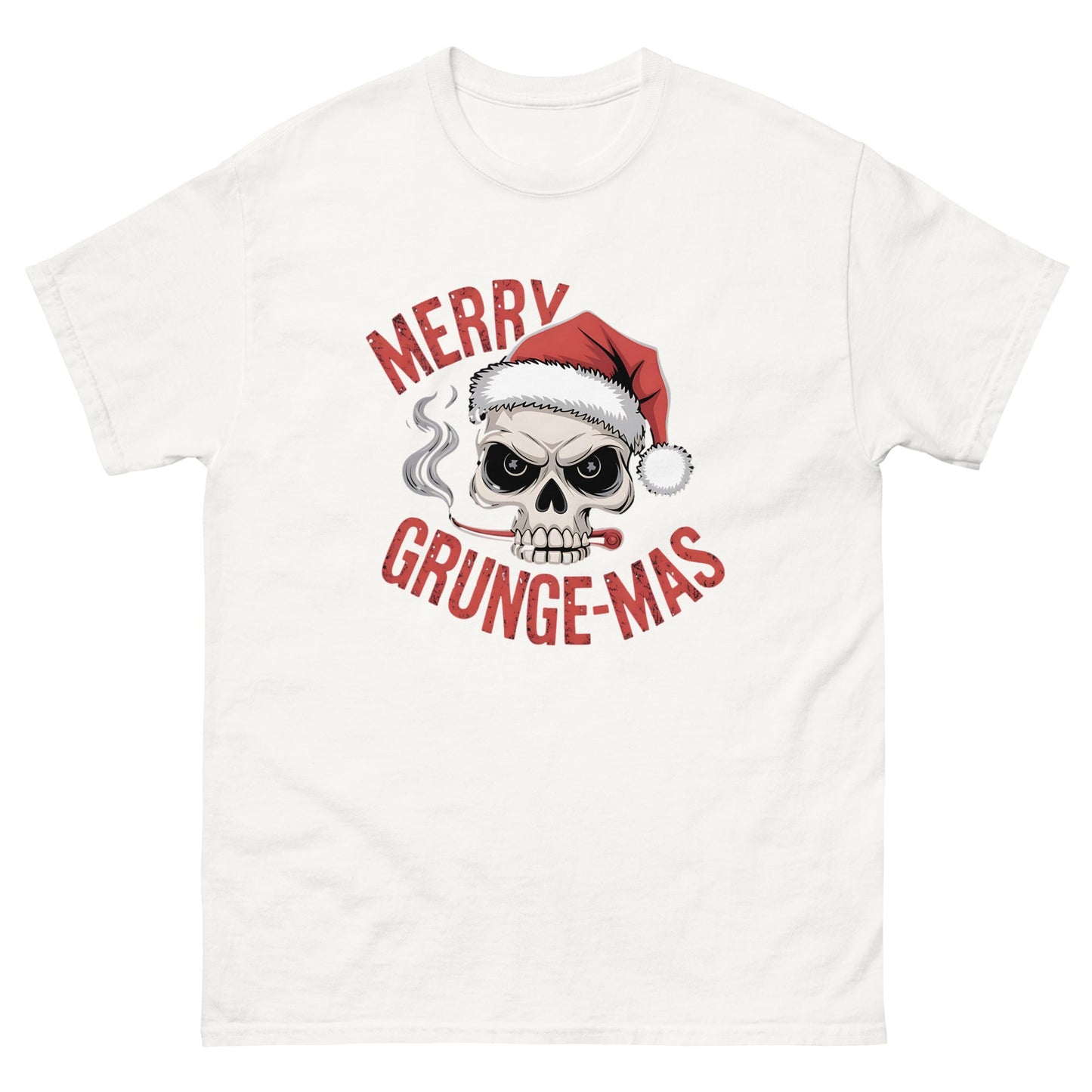 "Merry Grungemas" Skull with Santa Hat Unisex T-Shirt - Sublimegifts4u.com