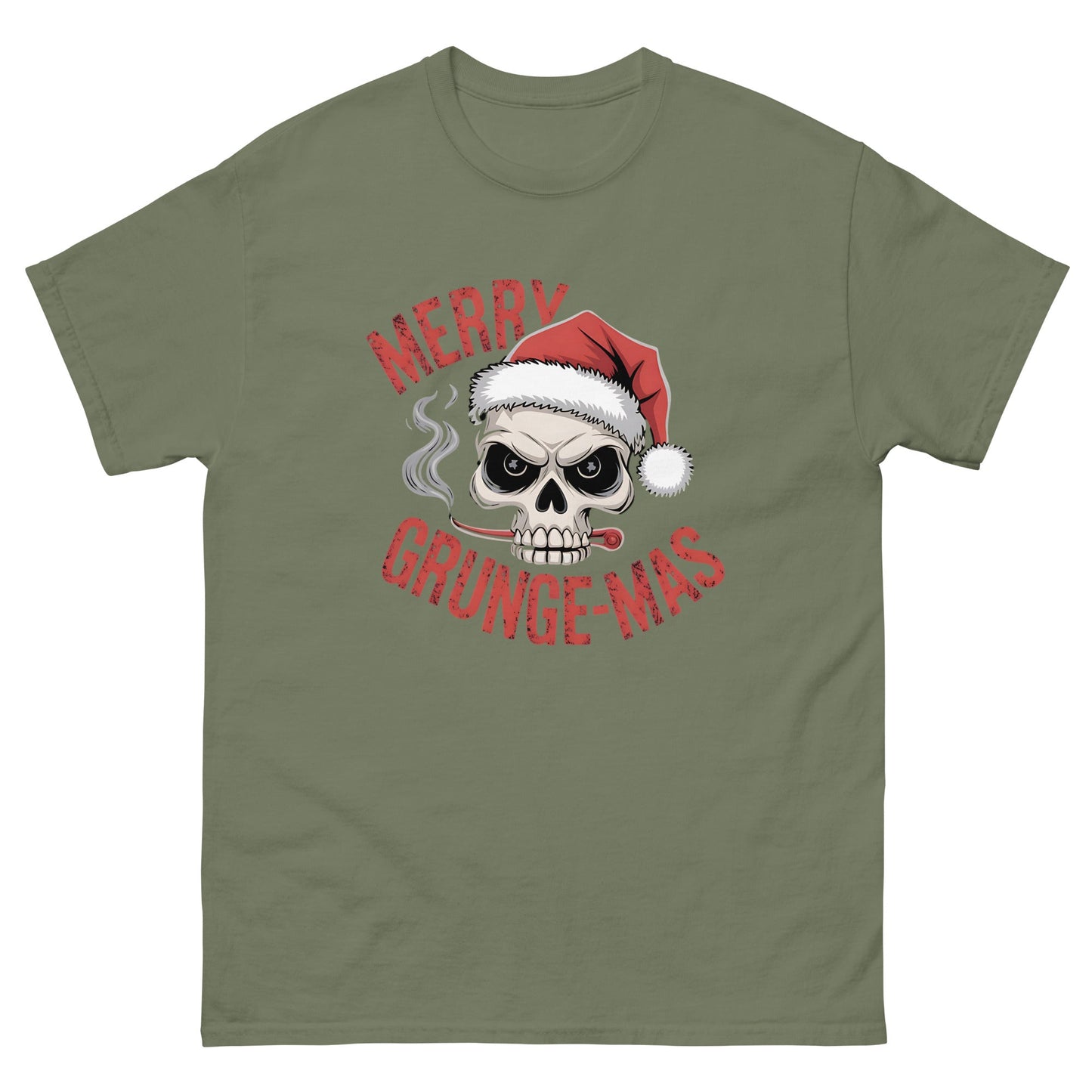 "Merry Grungemas" Skull with Santa Hat Unisex T-Shirt - Sublimegifts4u.com