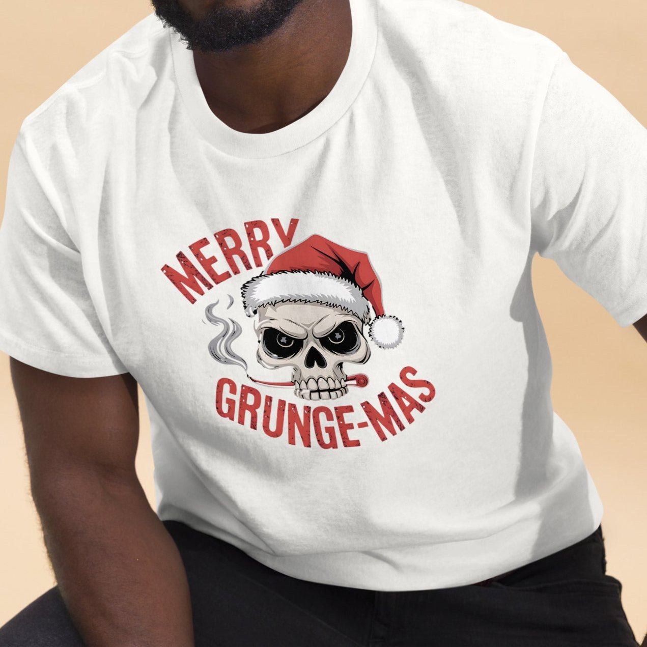 "Merry Grungemas" Skull with Santa Hat Unisex T-Shirt - Sublimegifts4u.com