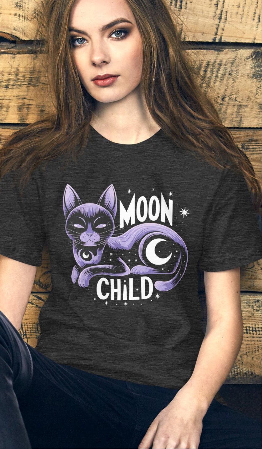 Moon Child" Women's Tee | Celestial Cat Design - Sublimegifts4u.com