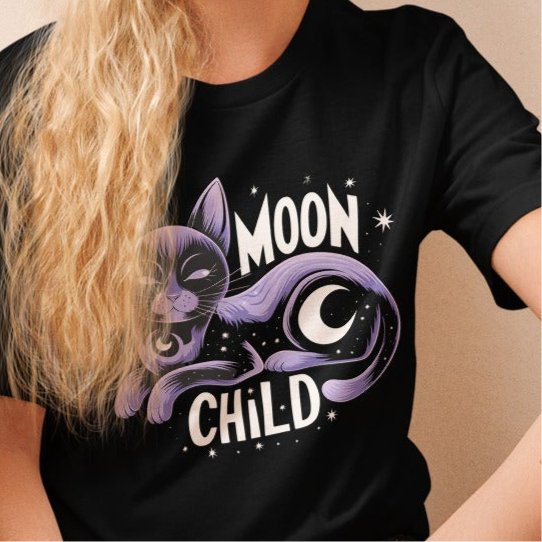 Moon Child" Women's Tee | Celestial Cat Design - Sublimegifts4u.com