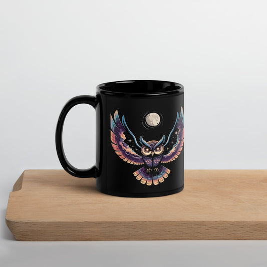 Multicolor Celestial Owl Black Mug | Sturdy Ceramic Coffee Cup - Sublimegifts4u.com