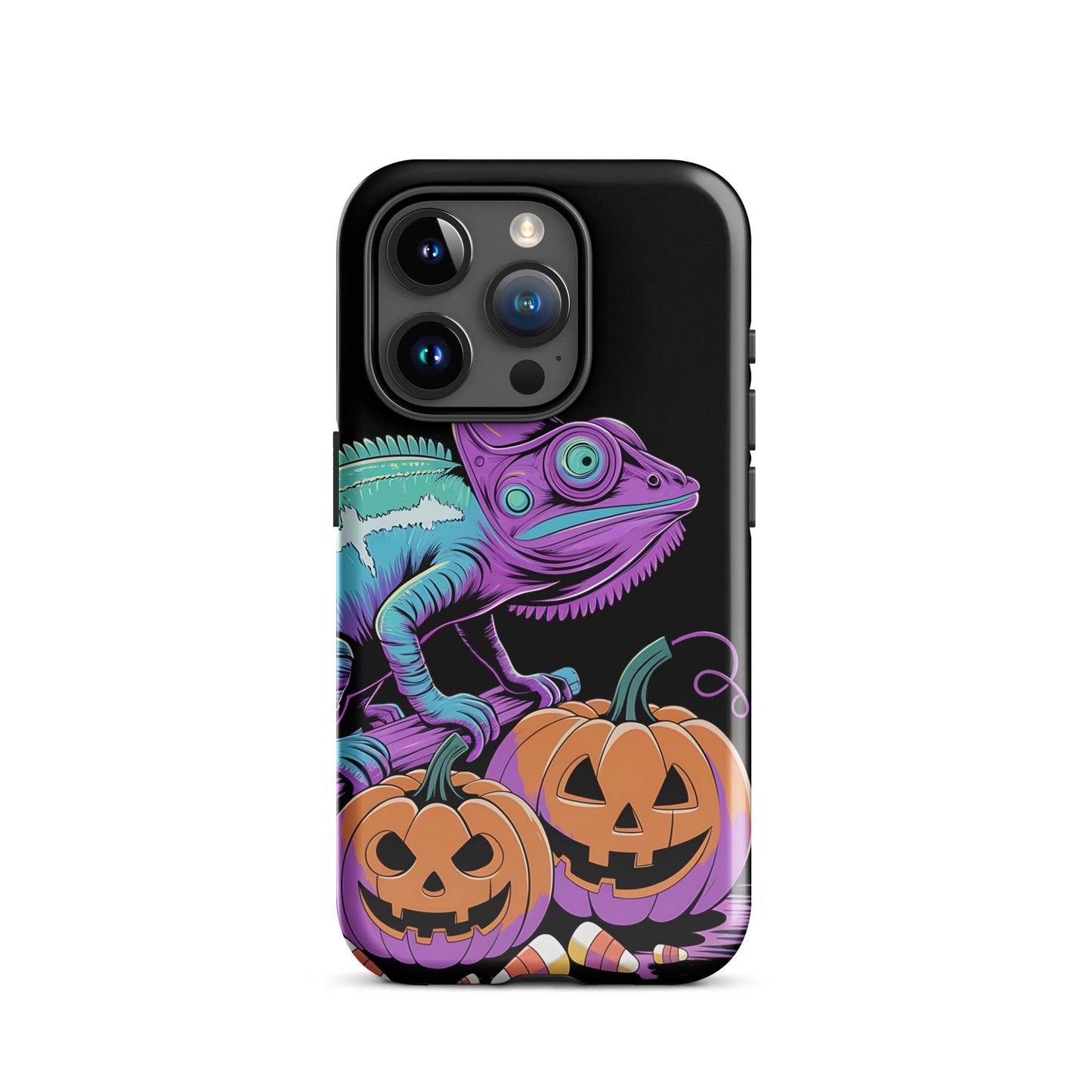 Neon Chameleon Halloween Pumpkin iPhone Case | Dual - Layer Protection - Sublimegifts4u.com