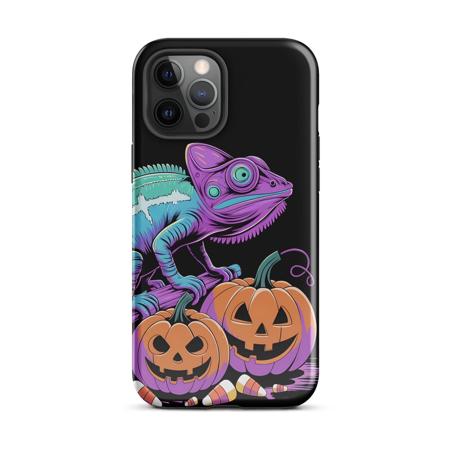 Neon Chameleon Halloween Pumpkin iPhone Case | Dual - Layer Protection - Sublimegifts4u.com