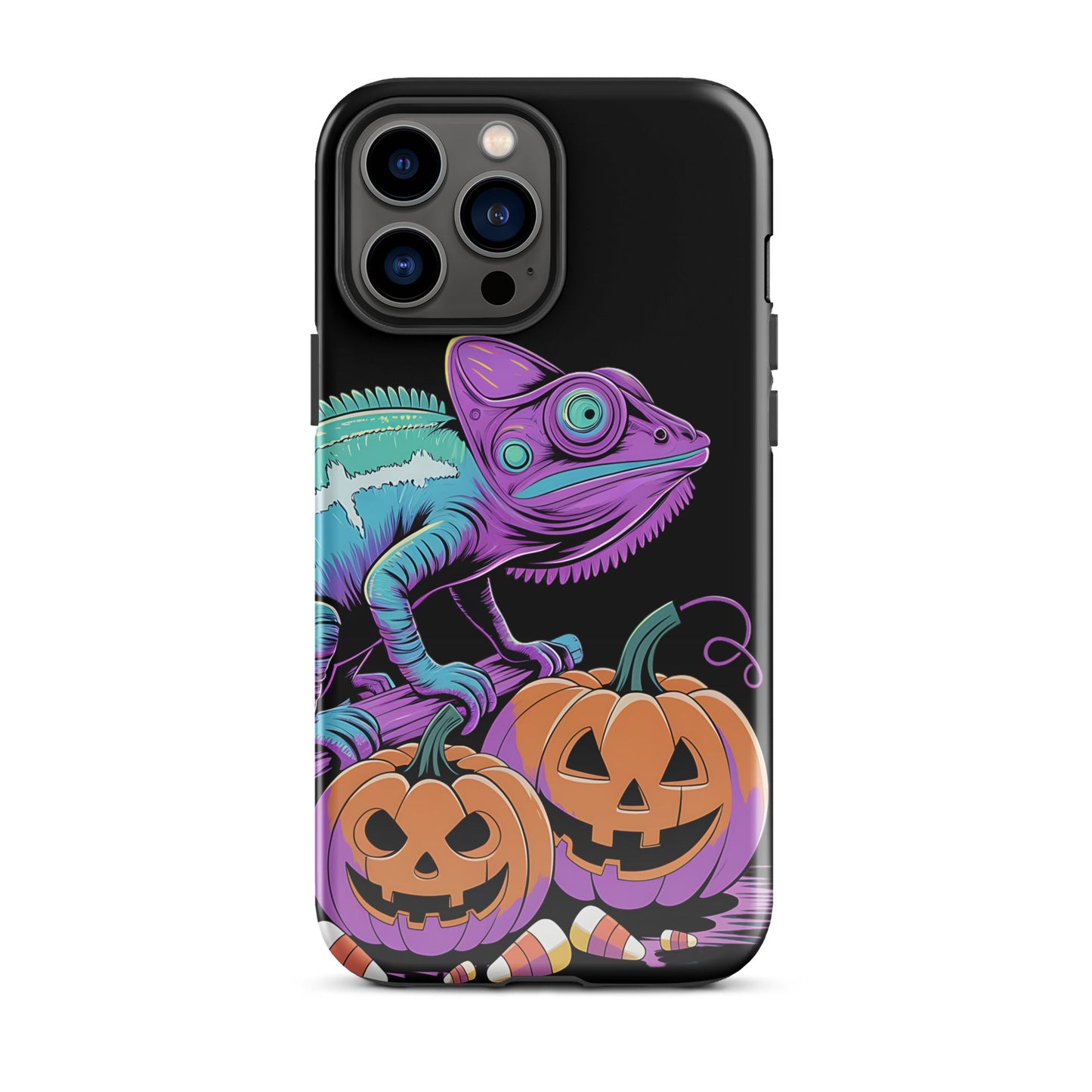 Neon Chameleon Halloween Pumpkin iPhone Case | Dual - Layer Protection - Sublimegifts4u.com