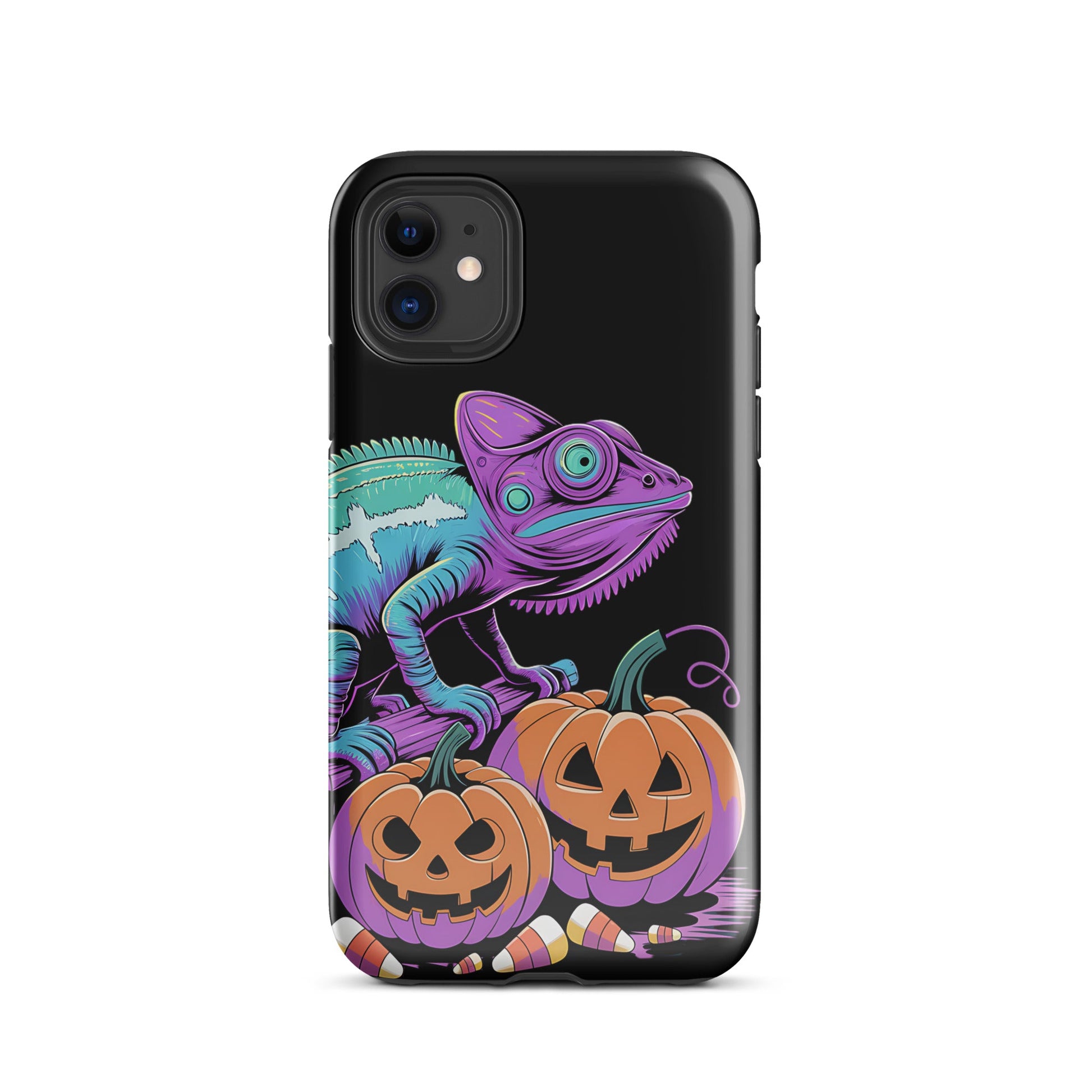 Neon Chameleon Halloween Pumpkin iPhone Case | Dual - Layer Protection - Sublimegifts4u.com