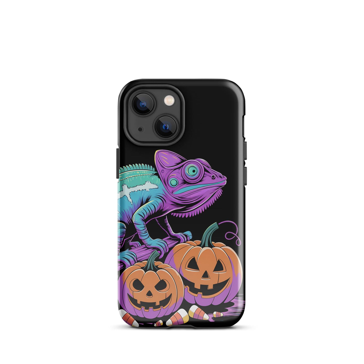 Neon Chameleon Halloween Pumpkin iPhone Case | Dual - Layer Protection - Sublimegifts4u.com