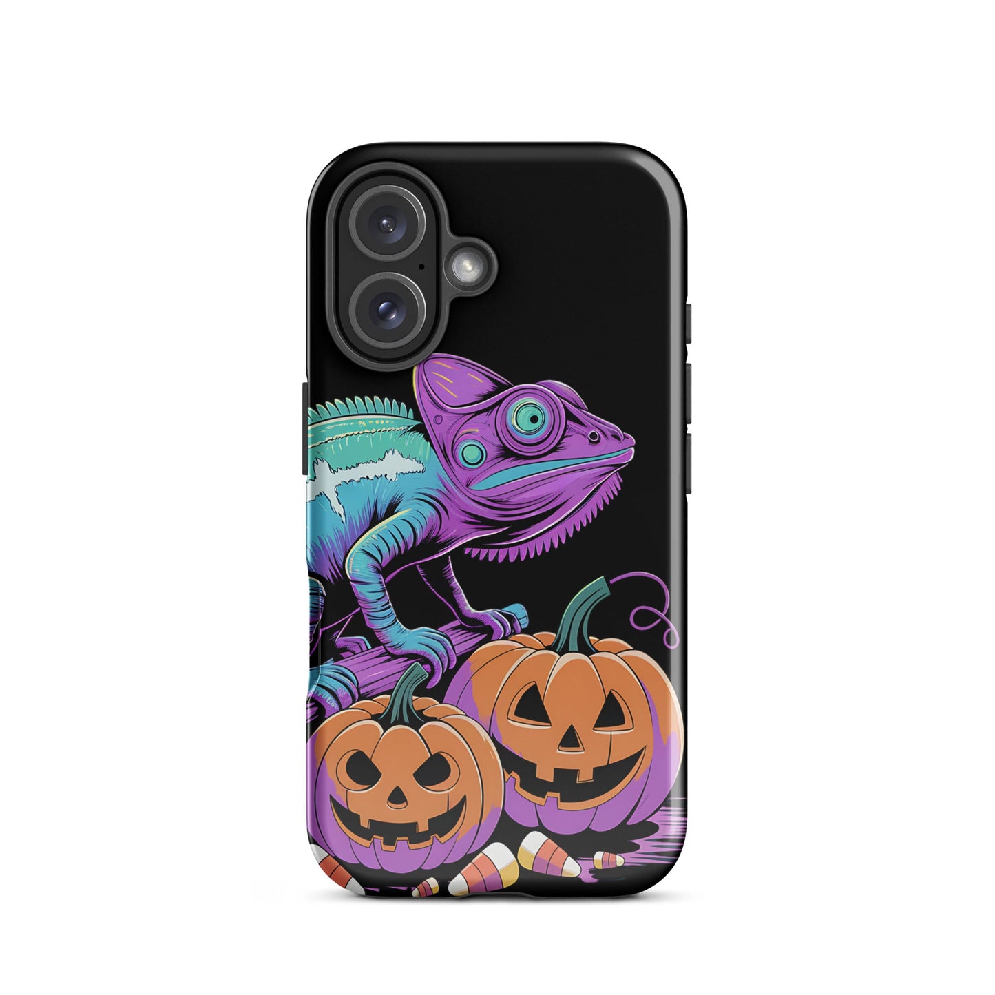 Neon Chameleon Halloween Pumpkin iPhone Case | Dual - Layer Protection - Sublimegifts4u.com