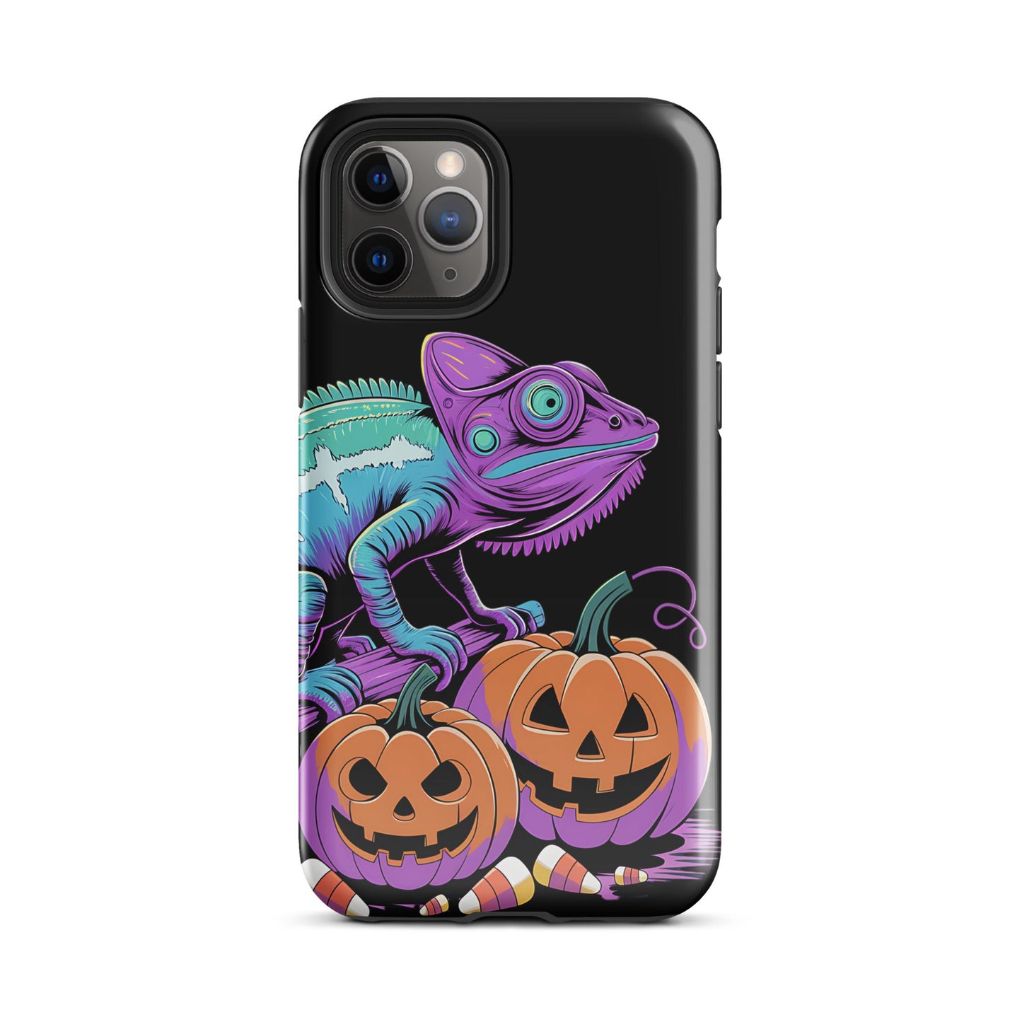 Neon Chameleon Halloween Pumpkin iPhone Case | Dual - Layer Protection - Sublimegifts4u.com