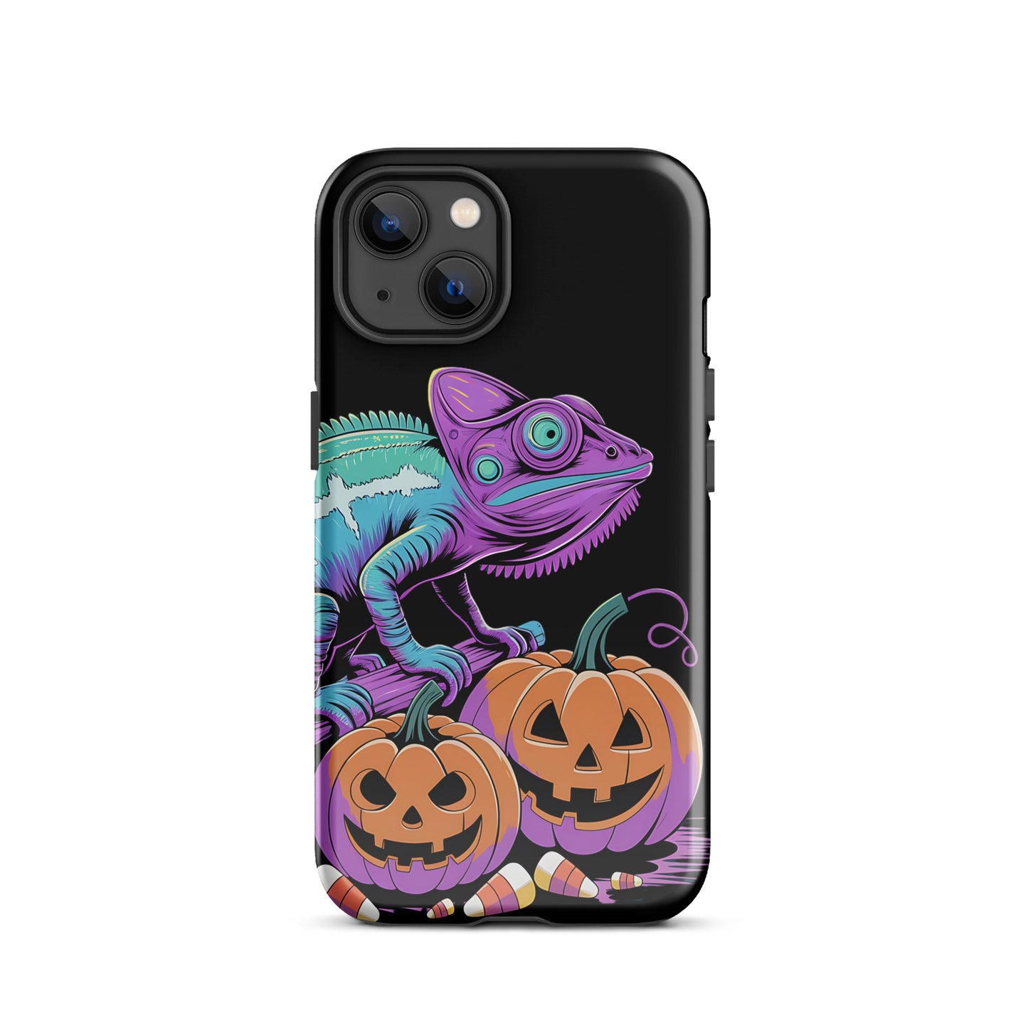 Neon Chameleon Halloween Pumpkin iPhone Case | Dual - Layer Protection - Sublimegifts4u.com