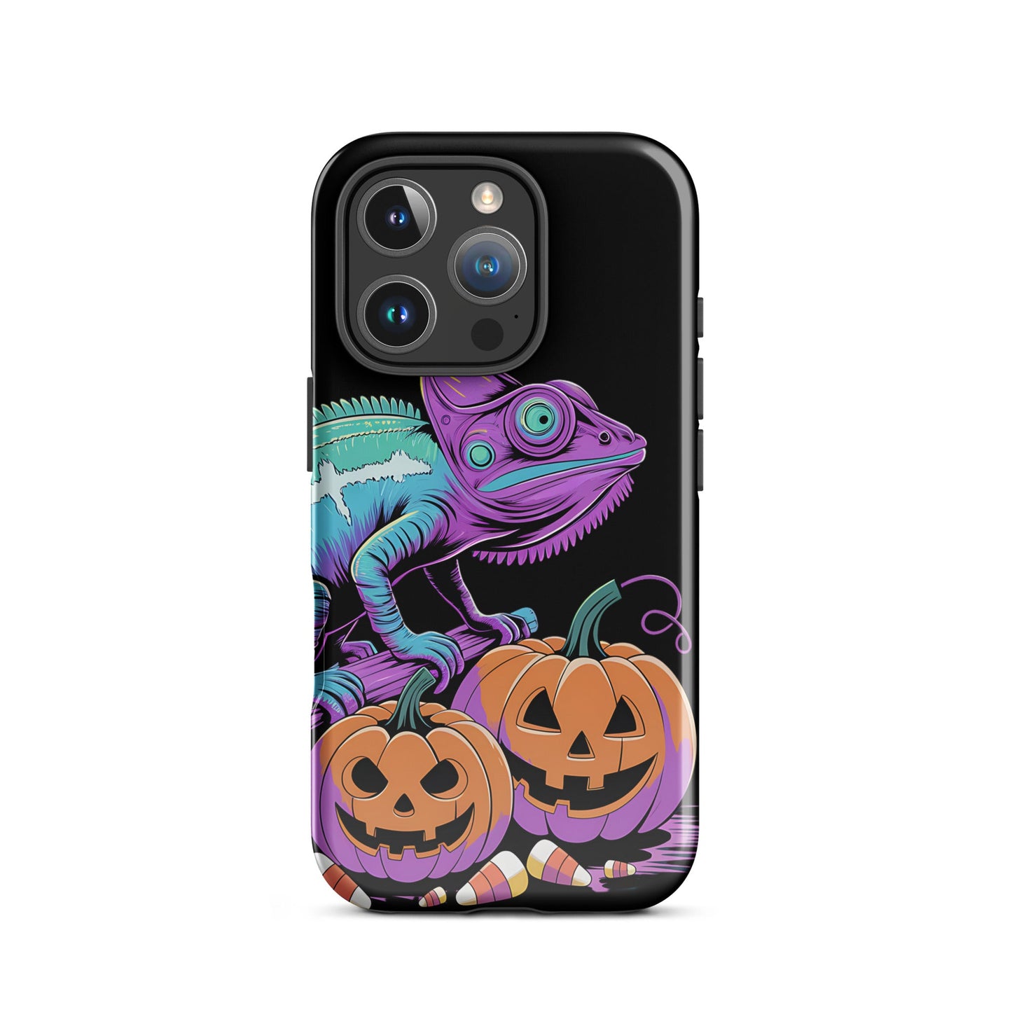 Neon Chameleon Halloween Pumpkin iPhone Case | Dual - Layer Protection - Sublimegifts4u.com