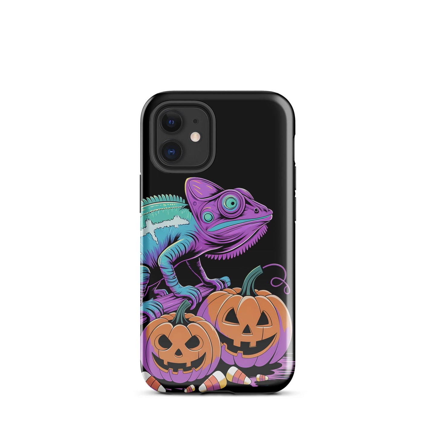 Neon Chameleon Halloween Pumpkin iPhone Case | Dual - Layer Protection - Sublimegifts4u.com