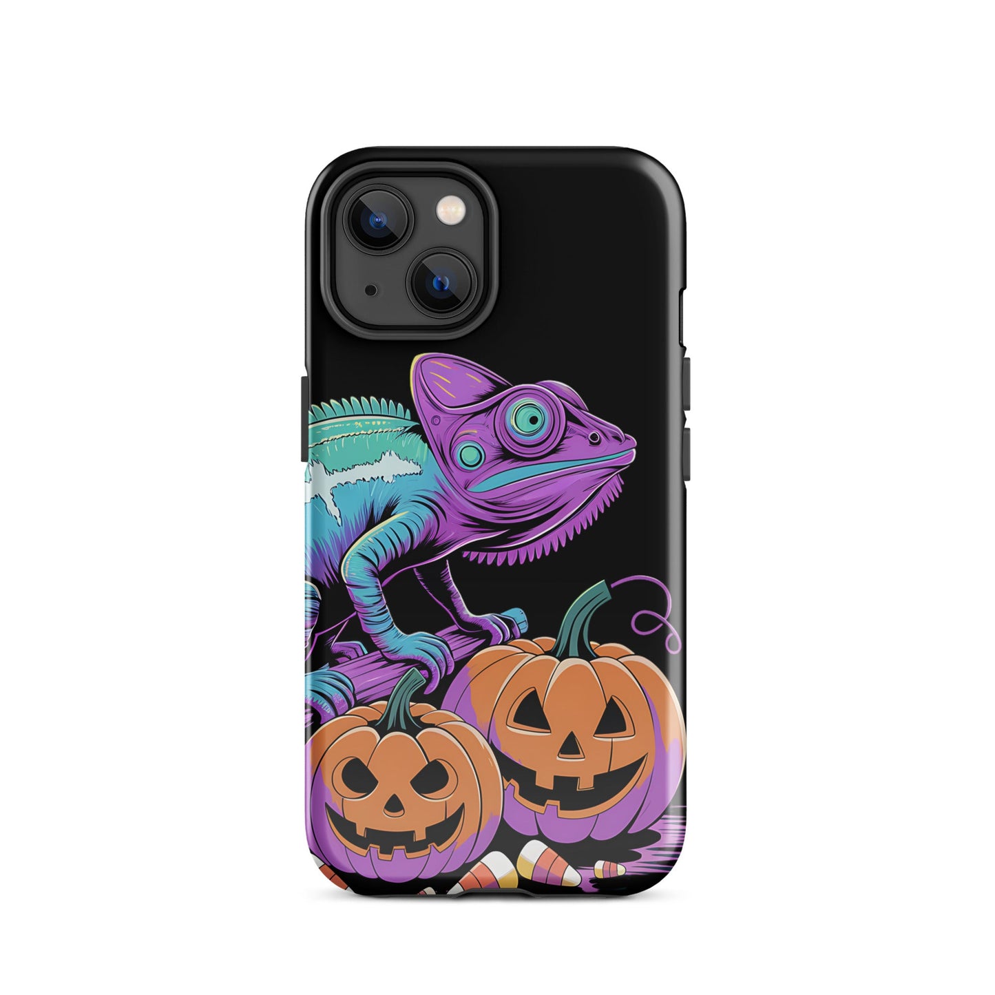 Neon Chameleon Halloween Pumpkin iPhone Case | Dual - Layer Protection - Sublimegifts4u.com