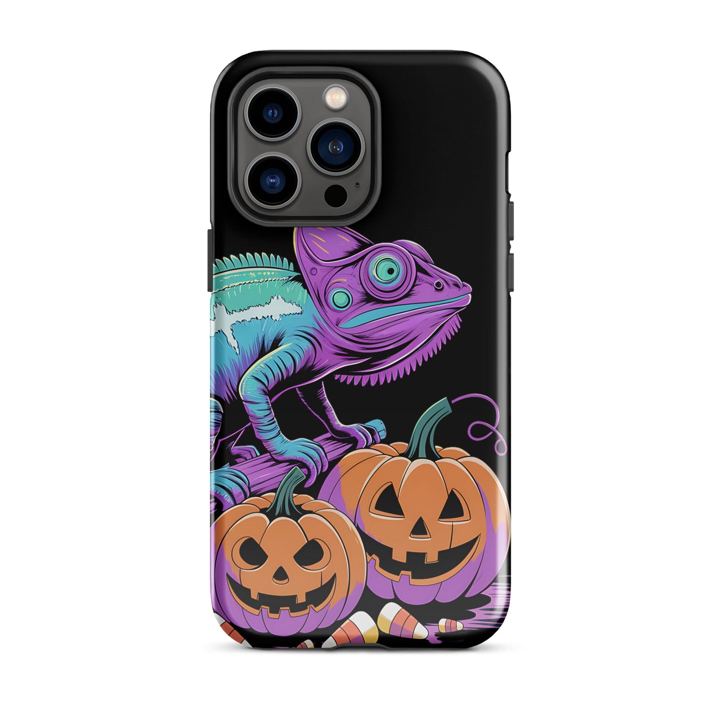 Neon Chameleon Halloween Pumpkin iPhone Case | Dual - Layer Protection - Sublimegifts4u.com