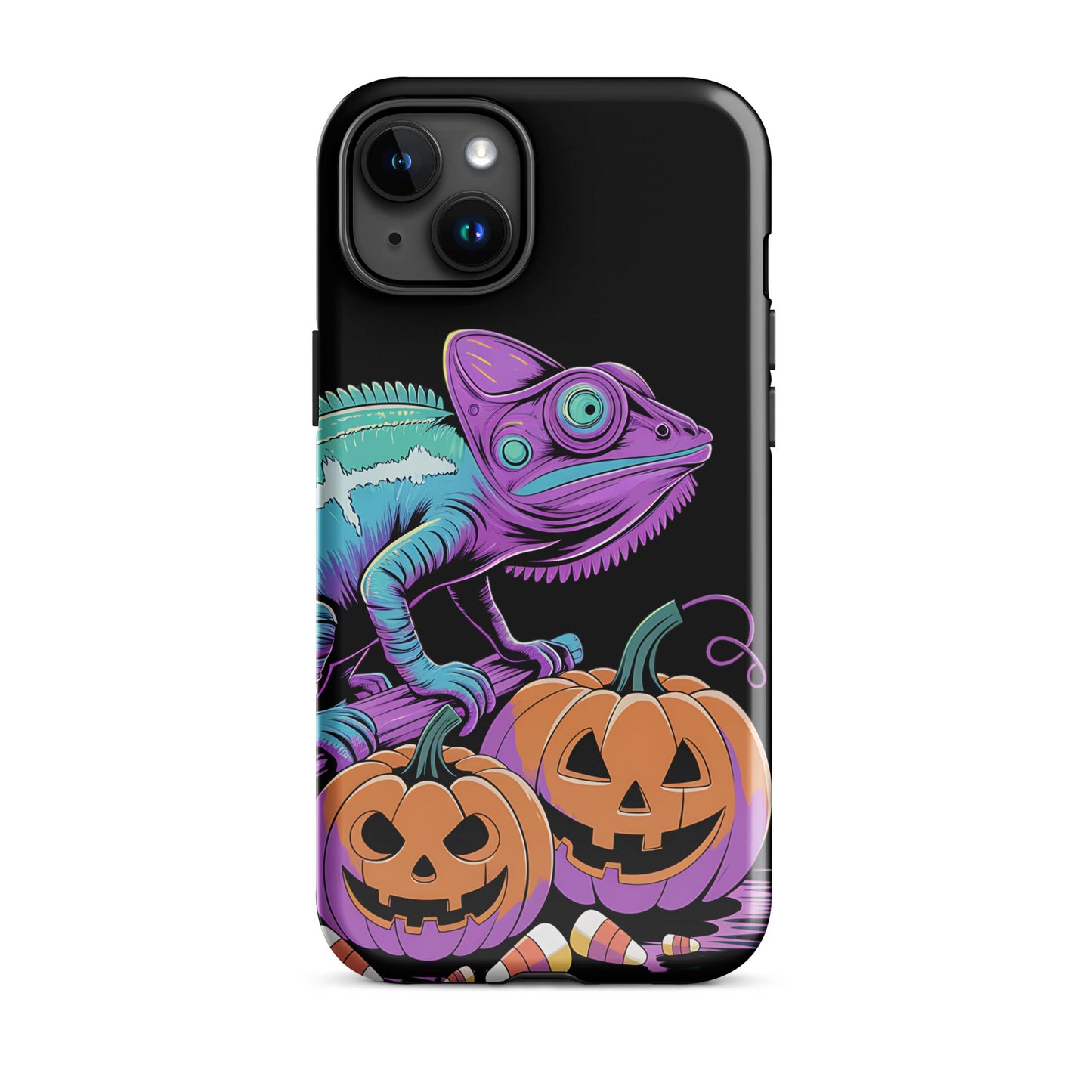 Neon Chameleon Halloween Pumpkin iPhone Case | Dual - Layer Protection - Sublimegifts4u.com