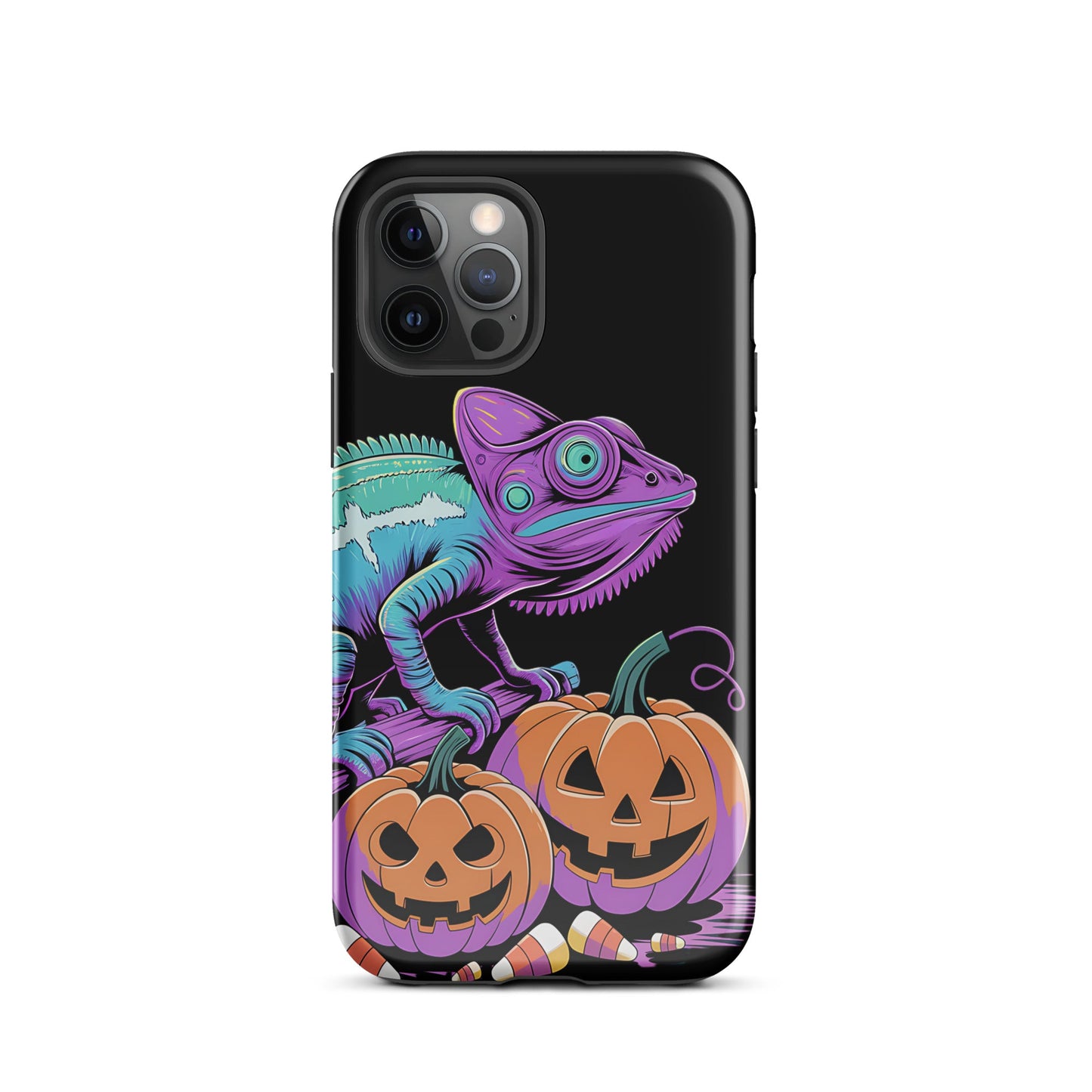 Neon Chameleon Halloween Pumpkin iPhone Case | Dual - Layer Protection - Sublimegifts4u.com