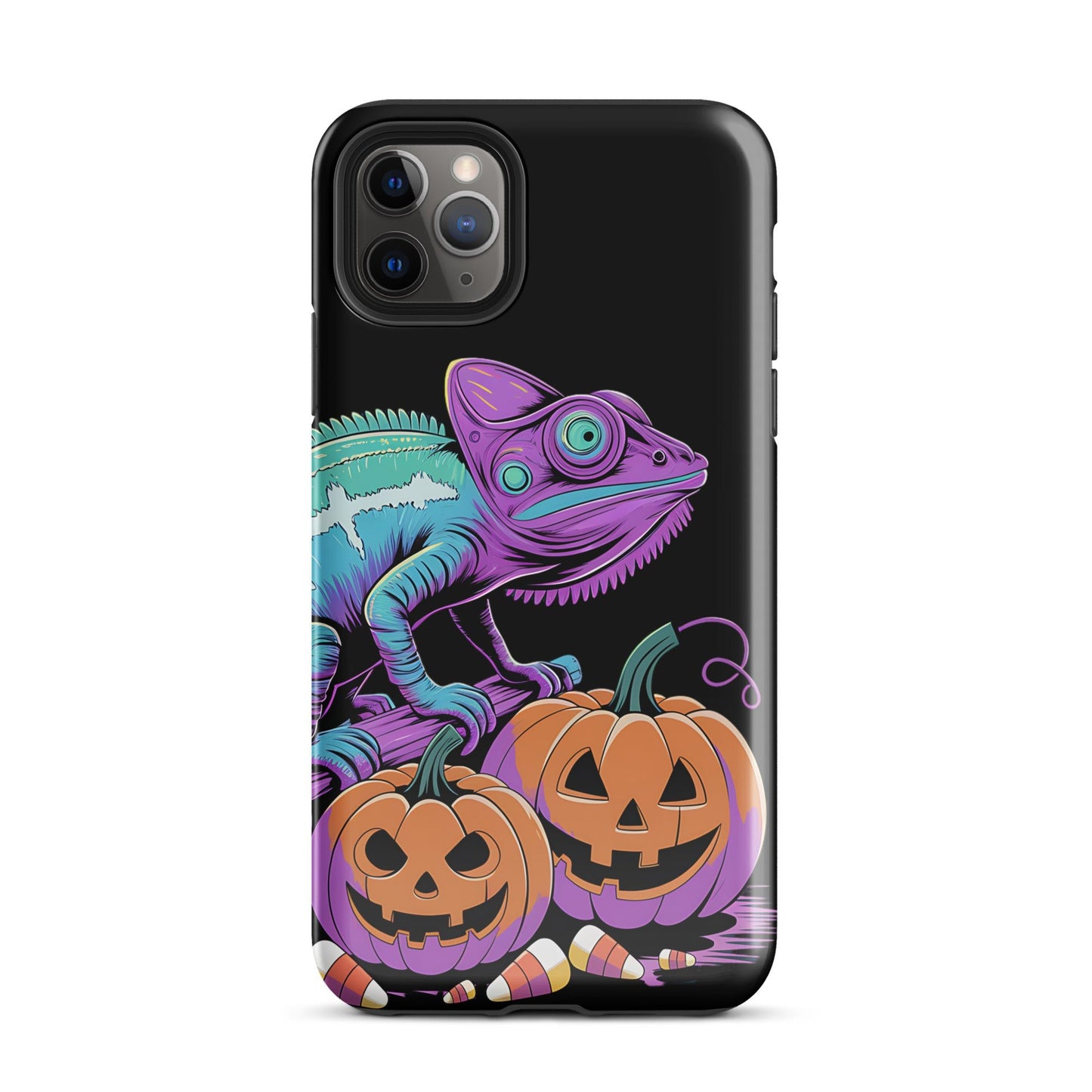 Neon Chameleon Halloween Pumpkin iPhone Case | Dual - Layer Protection - Sublimegifts4u.com