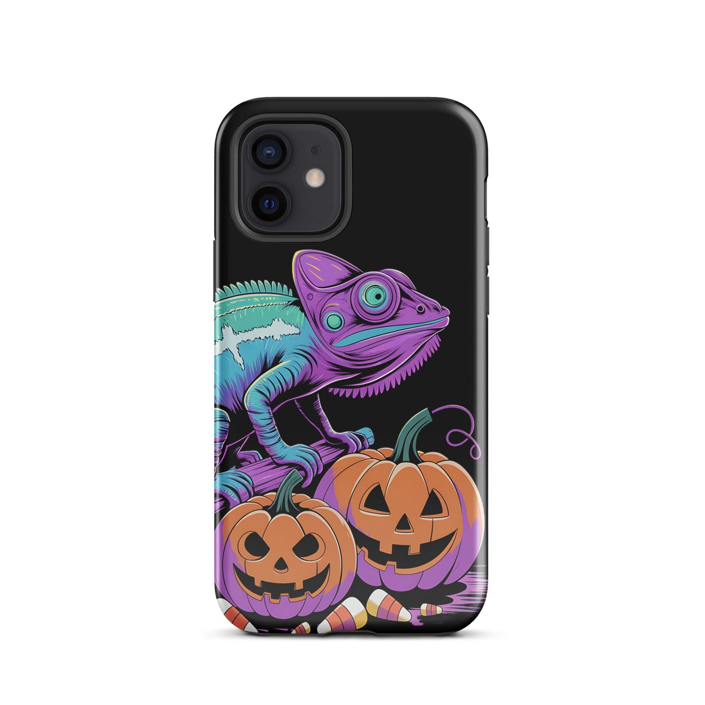 Neon Chameleon Halloween Pumpkin iPhone Case | Dual - Layer Protection - Sublimegifts4u.com