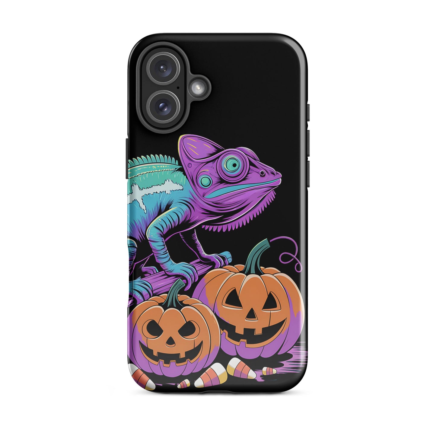 Neon Chameleon Halloween Pumpkin iPhone Case | Dual - Layer Protection - Sublimegifts4u.com