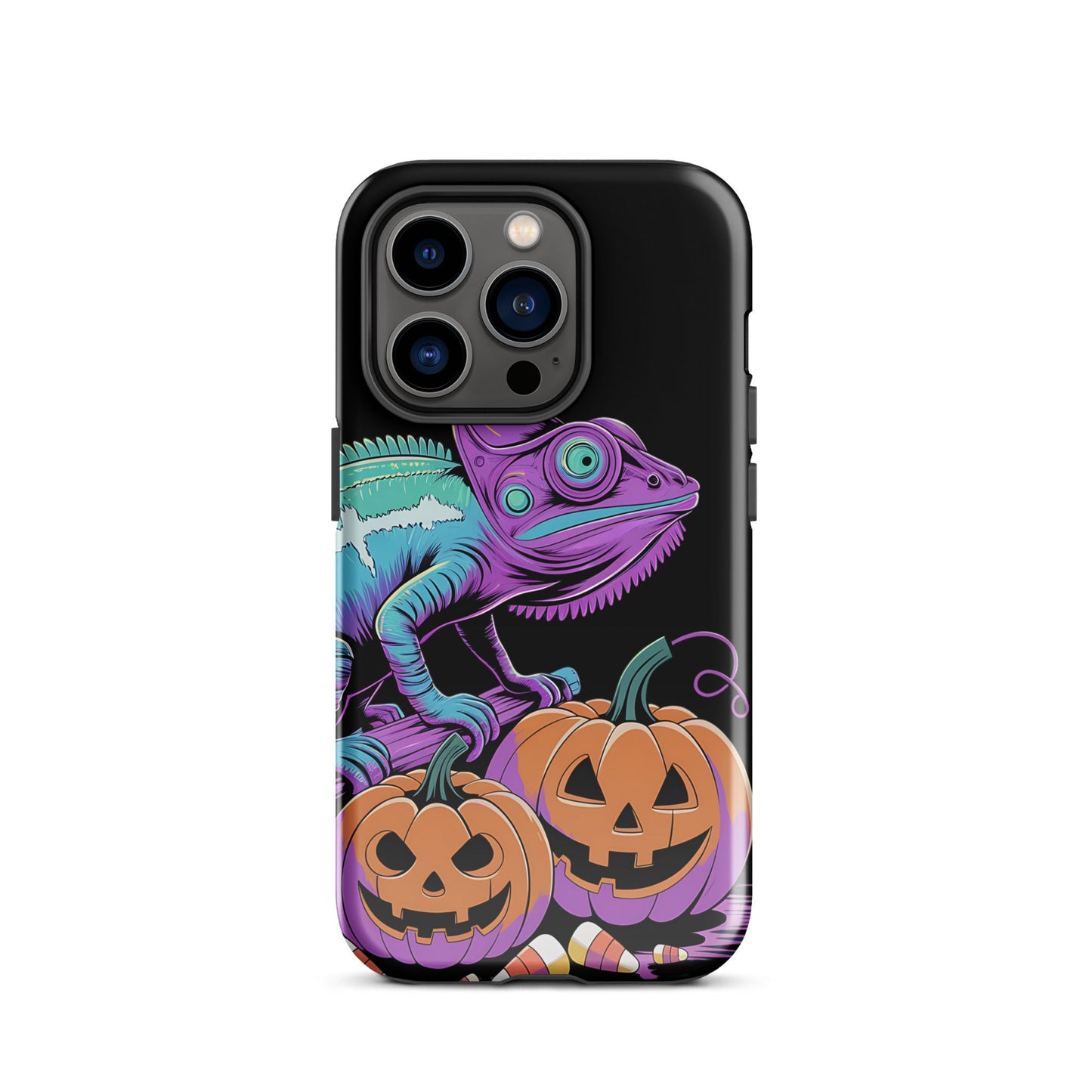 Neon Chameleon Halloween Pumpkin iPhone Case | Dual - Layer Protection - Sublimegifts4u.com