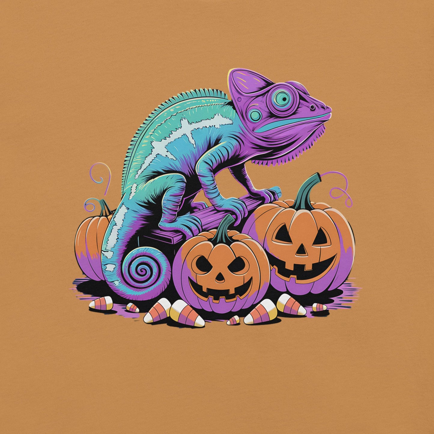 Neon Chameleon on Pumpkins Women's Fall T-Shirt – Soft & Lightweight - Sublimegifts4u.com