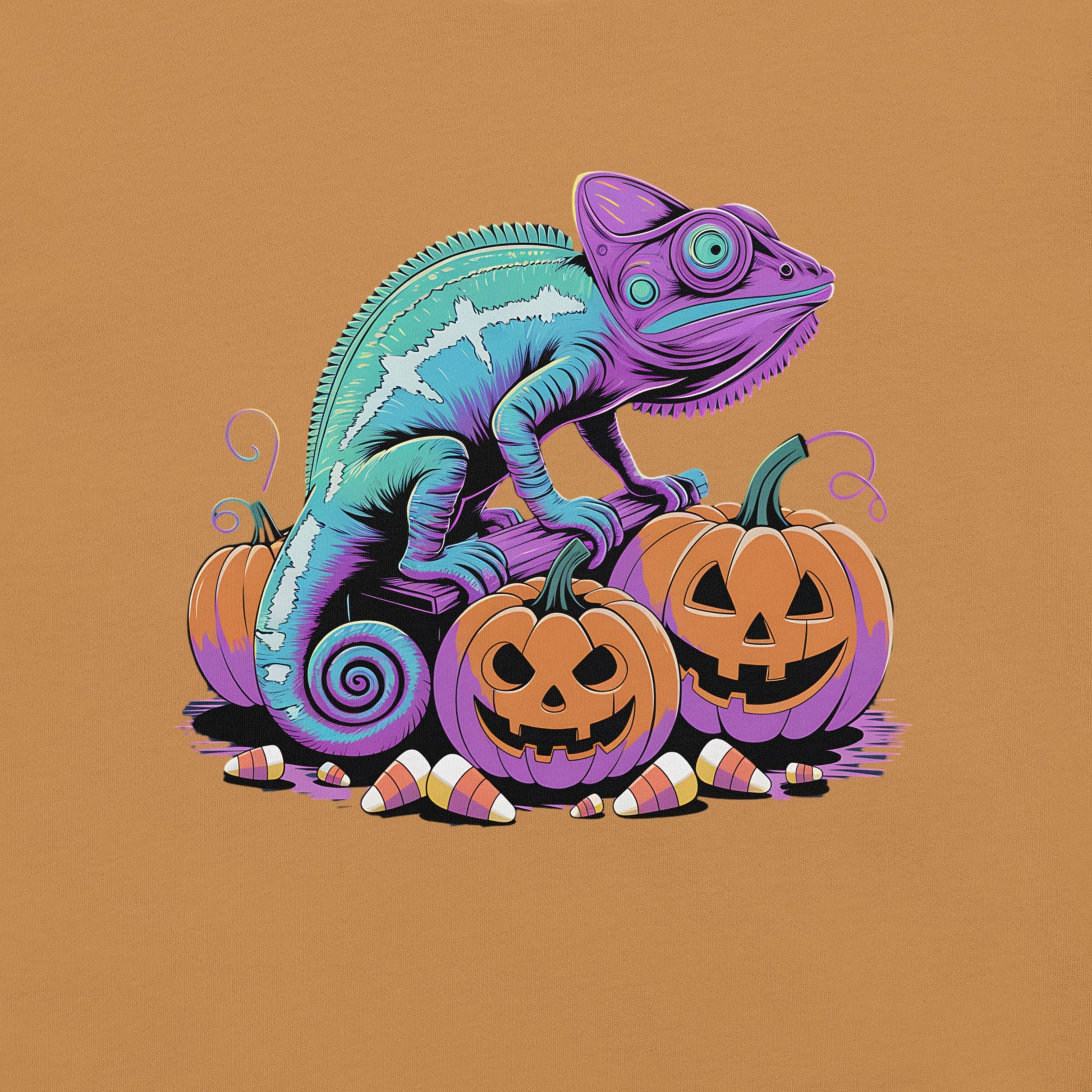 Neon Chameleon on Pumpkins Women's Fall T-Shirt – Soft & Lightweight - Sublimegifts4u.com