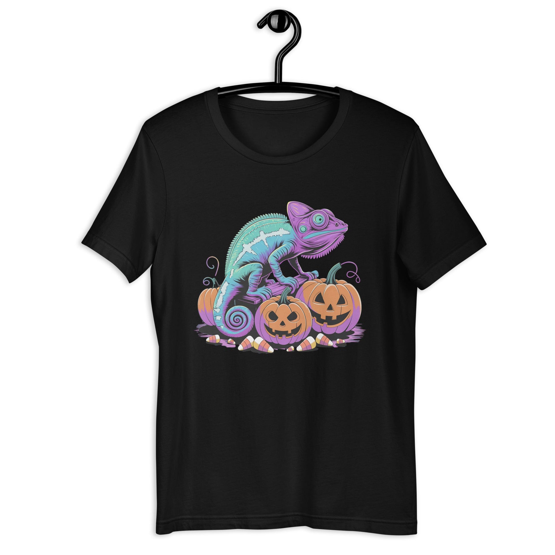 Neon Chameleon on Pumpkins Women's Fall T-Shirt – Soft & Lightweight - Sublimegifts4u.com