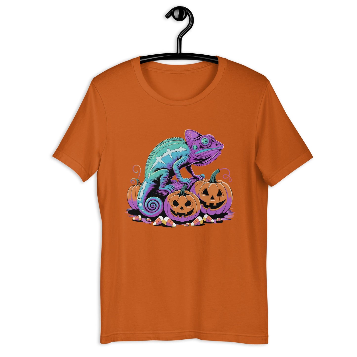 Neon Chameleon on Pumpkins Women's Fall T-Shirt – Soft & Lightweight - Sublimegifts4u.com