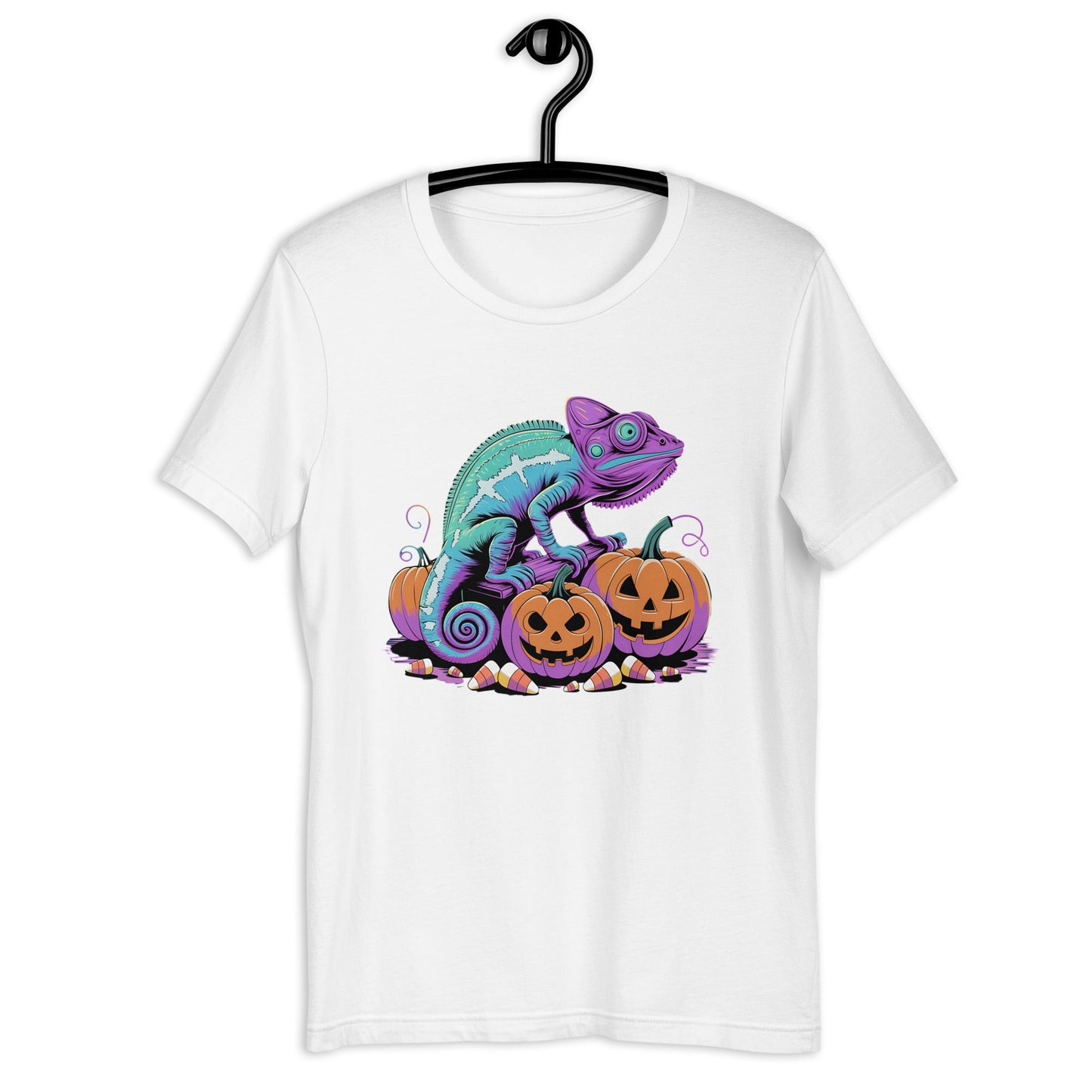 Neon Chameleon on Pumpkins Women's Fall T-Shirt – Soft & Lightweight - Sublimegifts4u.com