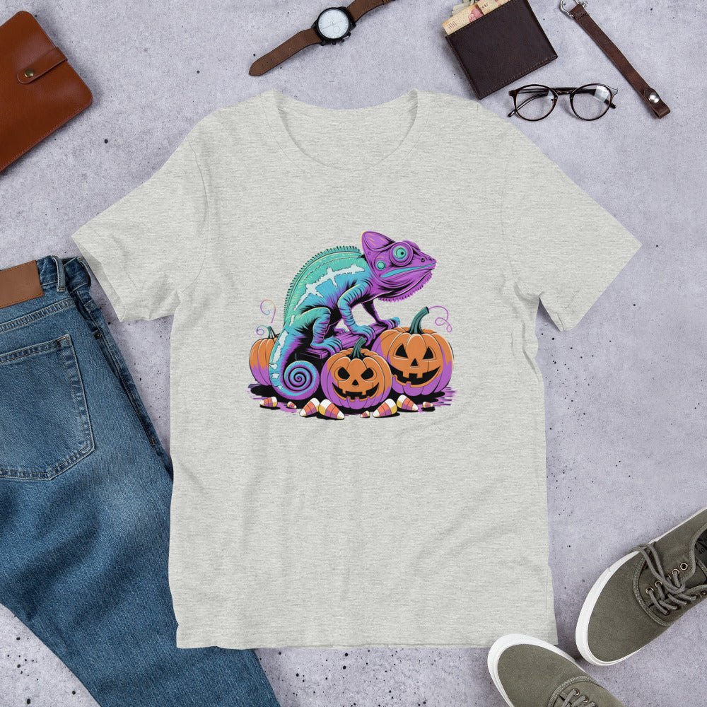 Neon Chameleon on Pumpkins Women's Fall T-Shirt – Soft & Lightweight - Sublimegifts4u.com