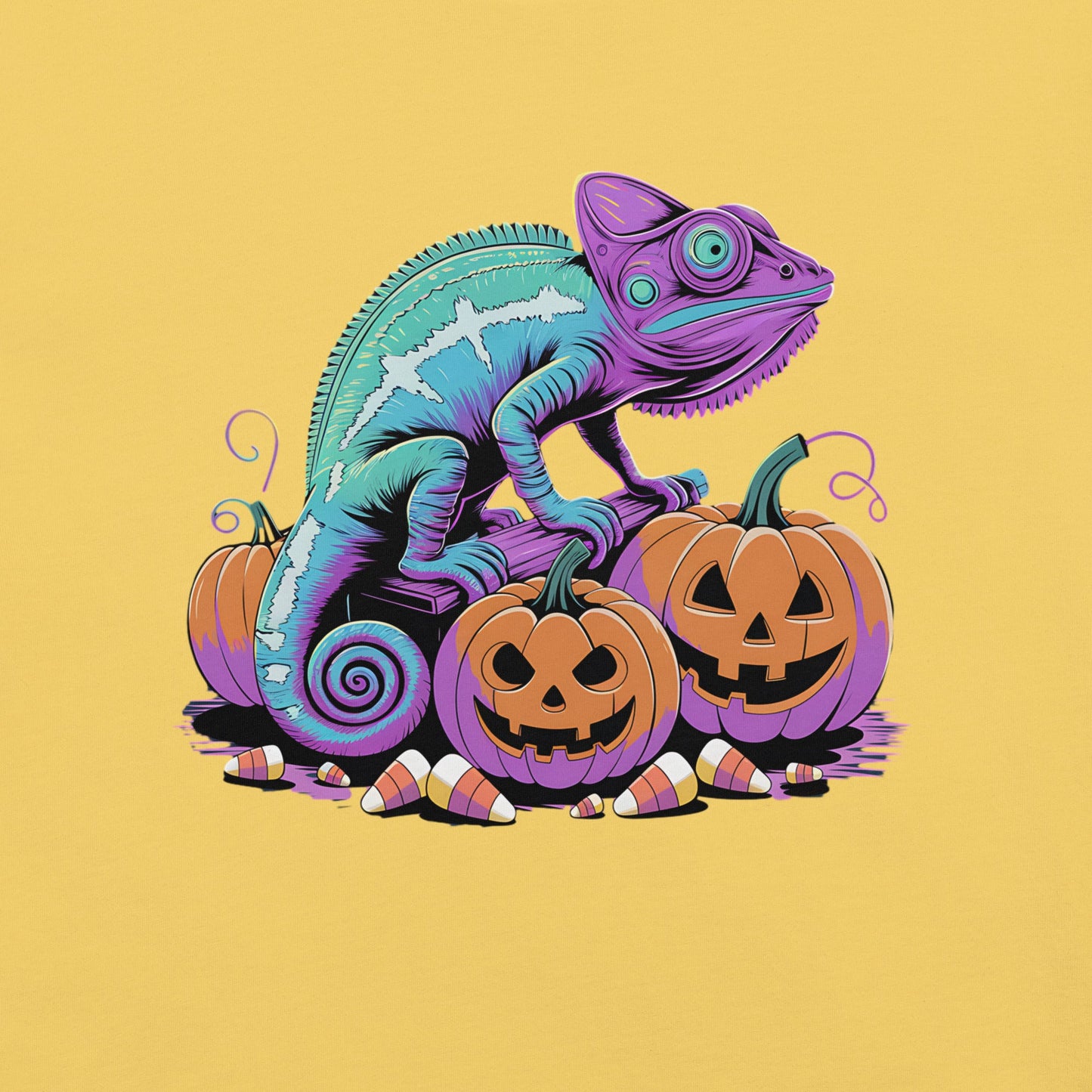 Neon Chameleon on Pumpkins Women's Fall T-Shirt – Soft & Lightweight - Sublimegifts4u.com