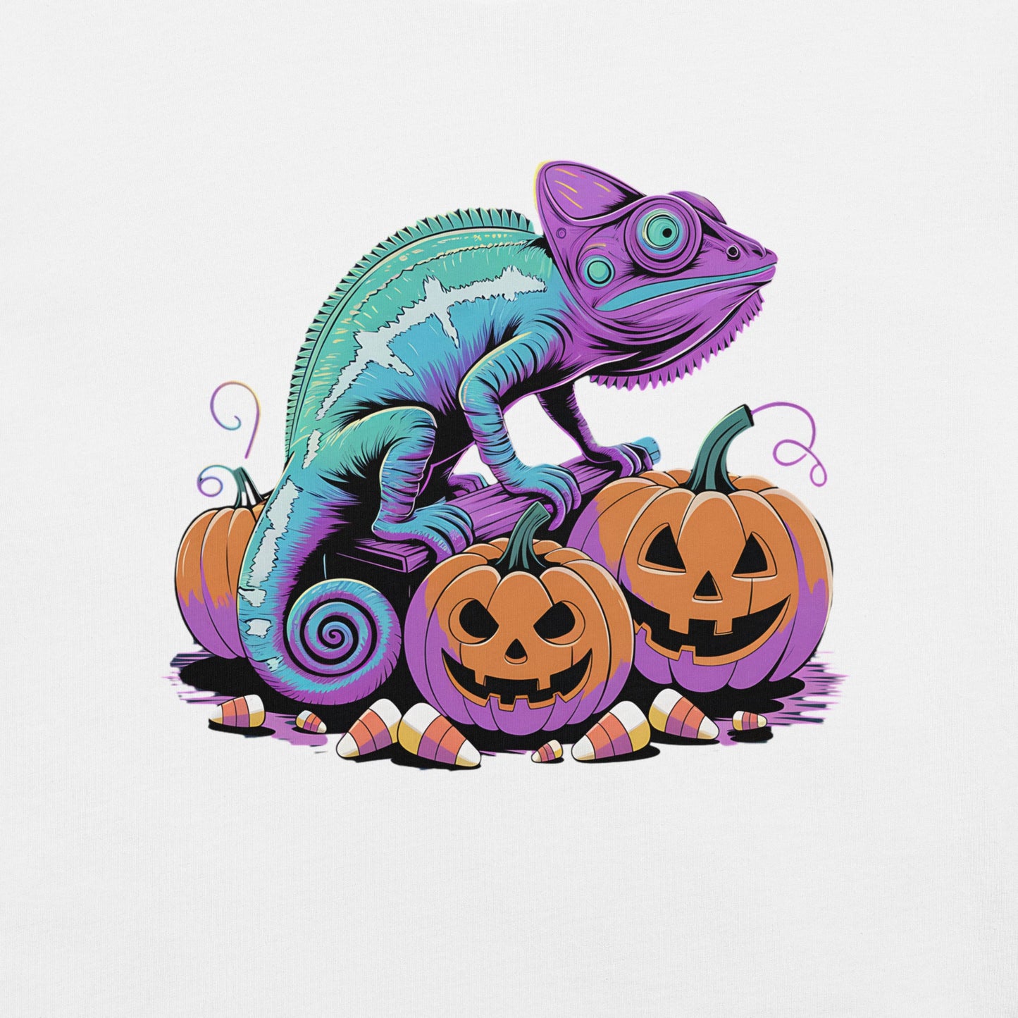 Neon Chameleon on Pumpkins Women's Fall T-Shirt – Soft & Lightweight - Sublimegifts4u.com