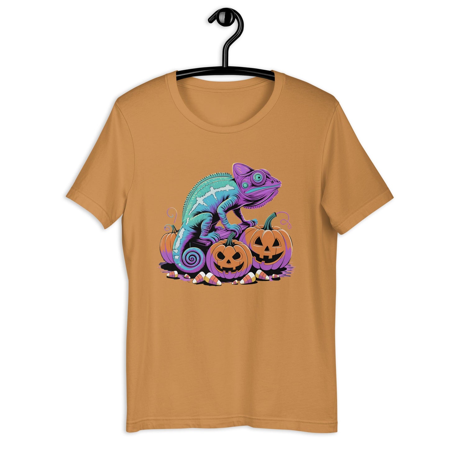 Neon Chameleon on Pumpkins Women's Fall T-Shirt – Soft & Lightweight - Sublimegifts4u.com