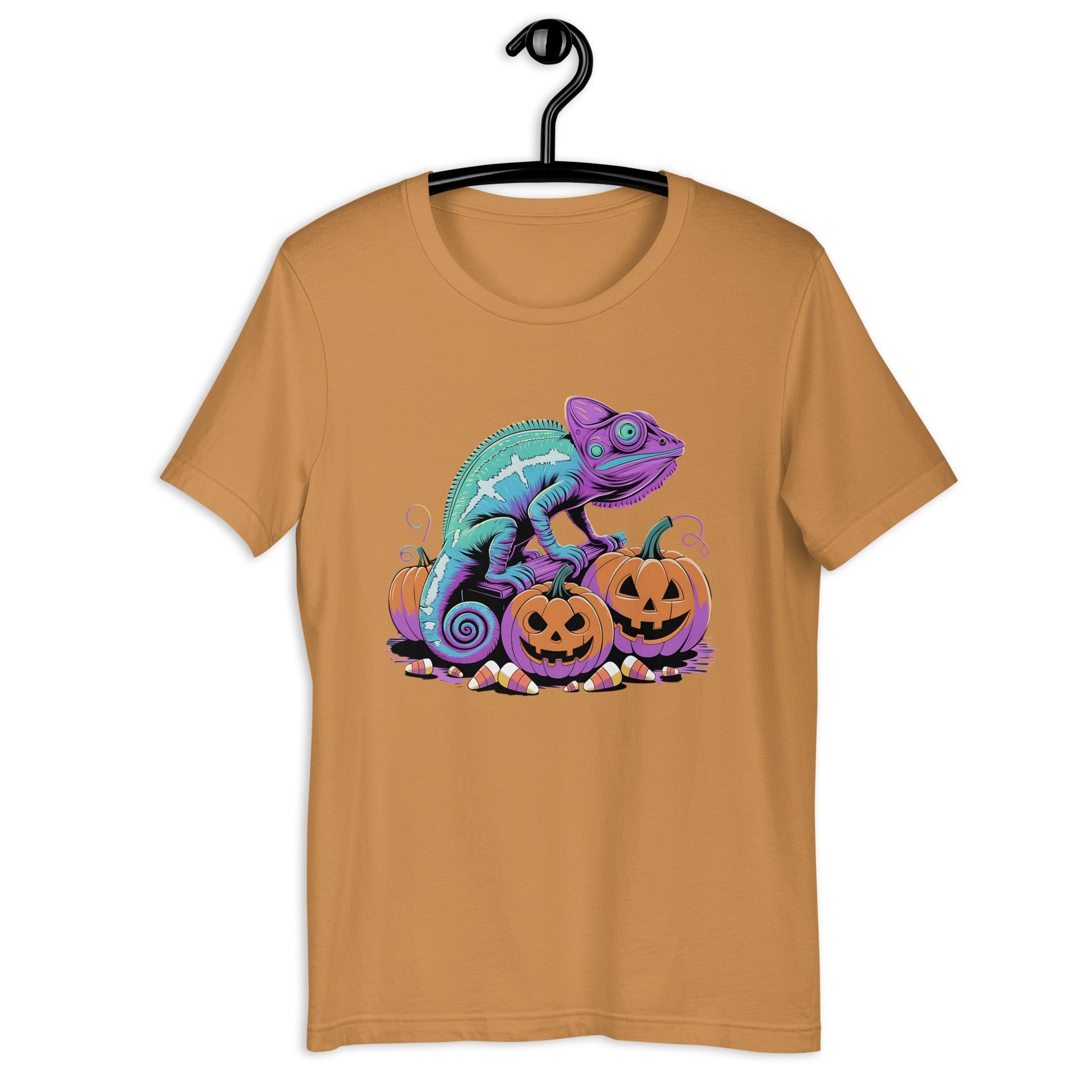 Neon Chameleon on Pumpkins Women's Fall T-Shirt – Soft & Lightweight - Sublimegifts4u.com