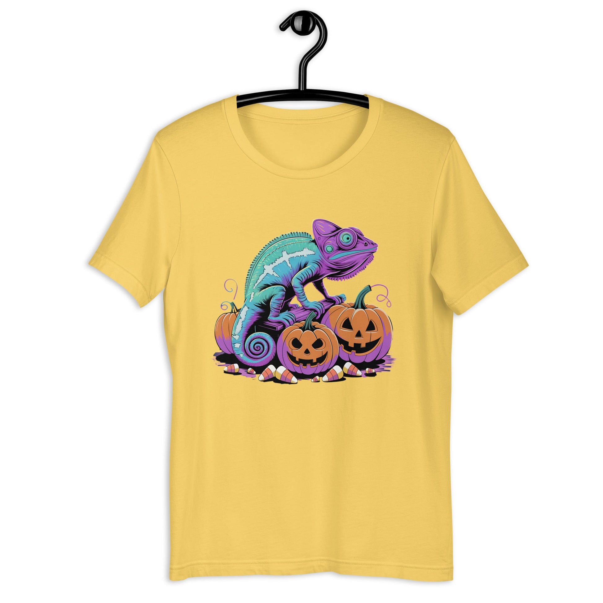 Neon Chameleon on Pumpkins Women's Fall T-Shirt – Soft & Lightweight - Sublimegifts4u.com