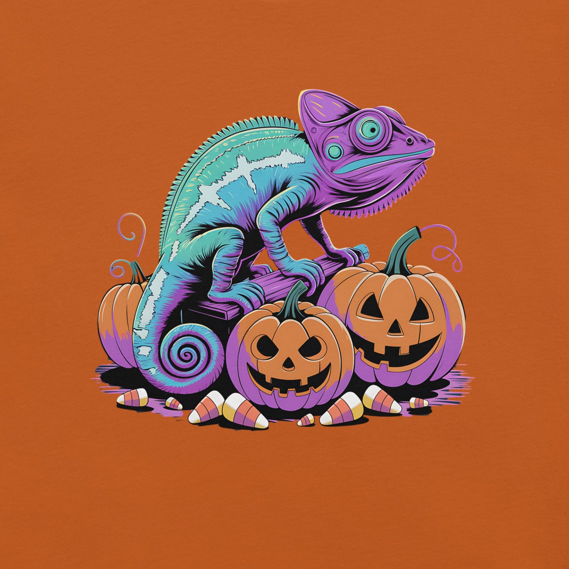 Neon Chameleon on Pumpkins Women's Fall T-Shirt – Soft & Lightweight - Sublimegifts4u.com