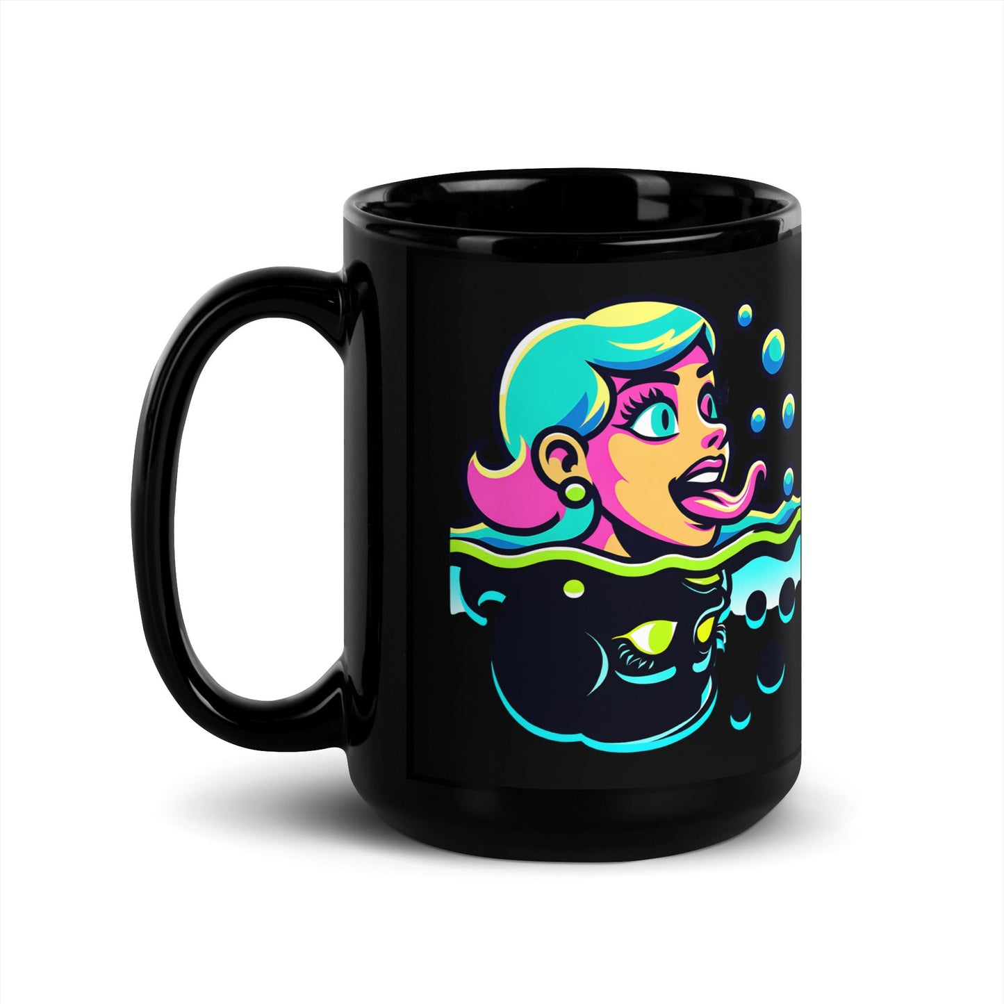 Neon Lady mirror - Black Mug - 11oz & 15oz Ceramic Coffee Mug - Sublimegifts4u.com