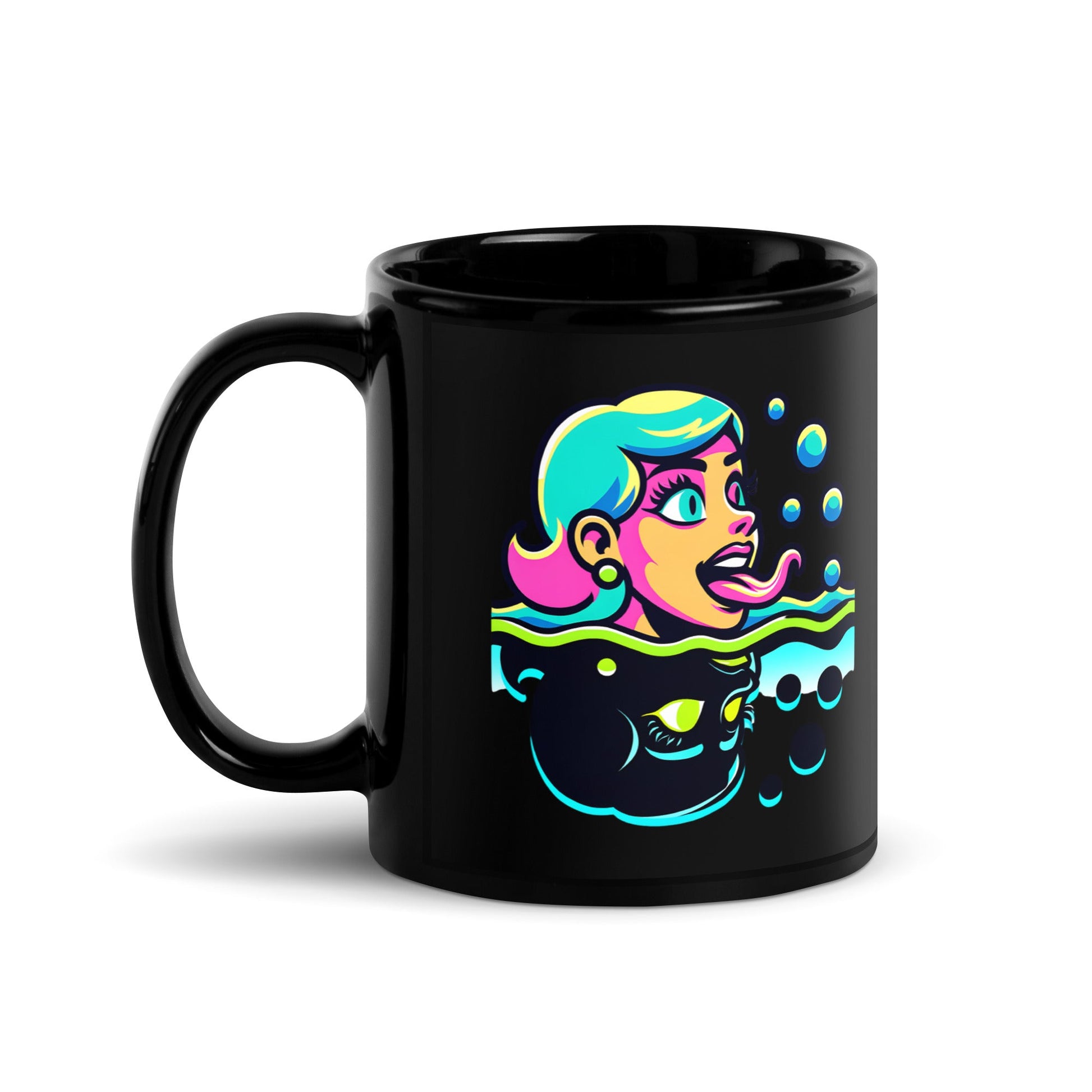 Neon Lady mirror - Black Mug - 11oz & 15oz Ceramic Coffee Mug - Sublimegifts4u.com