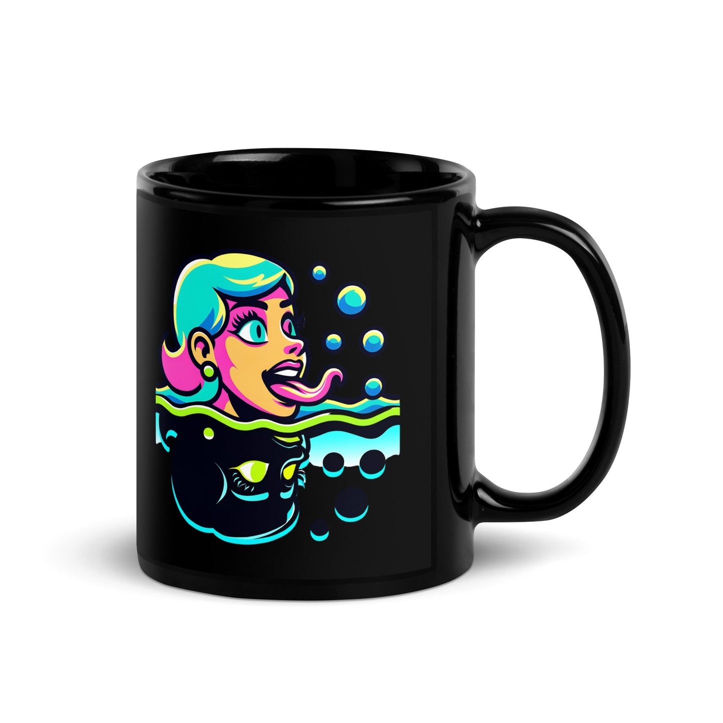 Neon Lady mirror - Black Mug - 11oz & 15oz Ceramic Coffee Mug - Sublimegifts4u.com