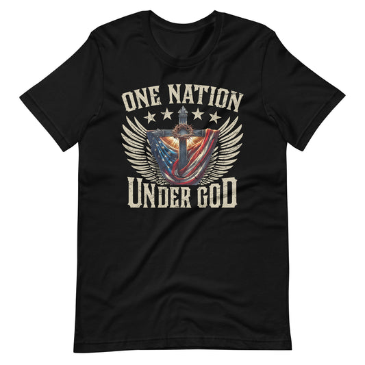 One Nation Under God" T-Shirt - Men's Patriotic Wings & Flag Design - Sublimegifts4u.com