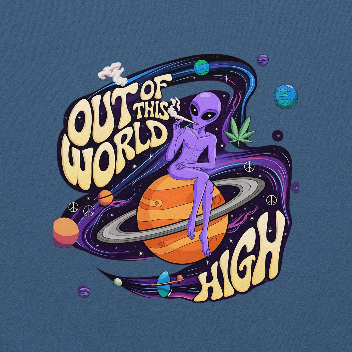 Out of This World High Women's Sweatshirt - Stoner Alien & Marijuana Leaves Graphic - Sublimegifts4u.com