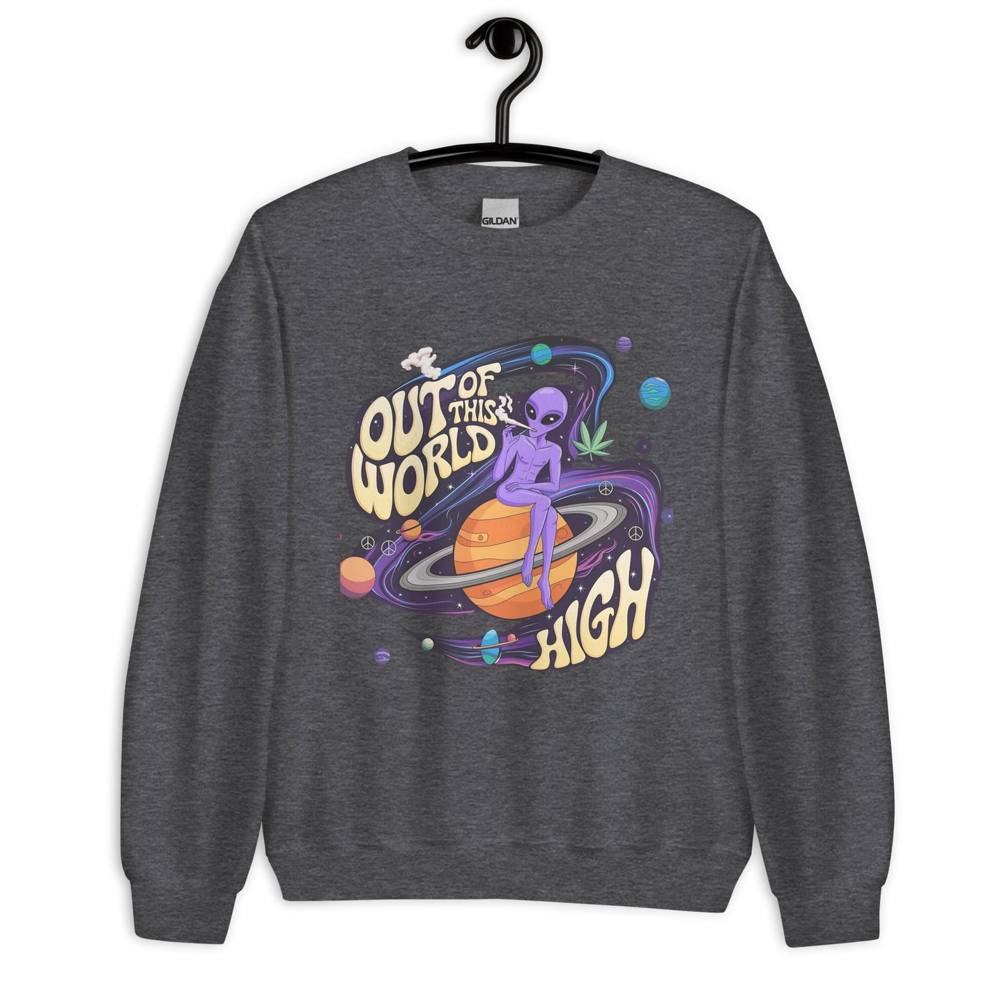 Out of This World High Women's Sweatshirt - Stoner Alien & Marijuana Leaves Graphic - Sublimegifts4u.com