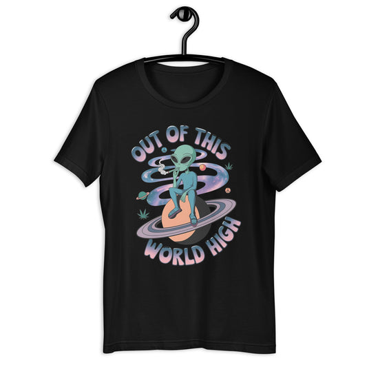 Out of This World High Women's Tee - Stoner Alien & Marijuana Leaves Graphic Shirt - Sublimegifts4u.com