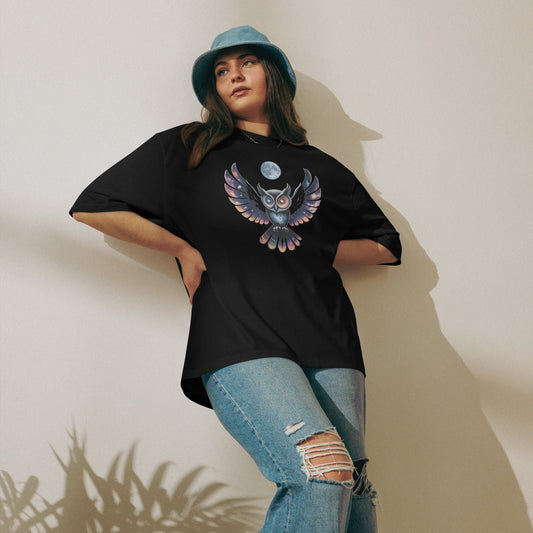 Oversized Women's Tee with Celestial Owl | 100% Cotton, Unisex Style - Sublimegifts4u.com