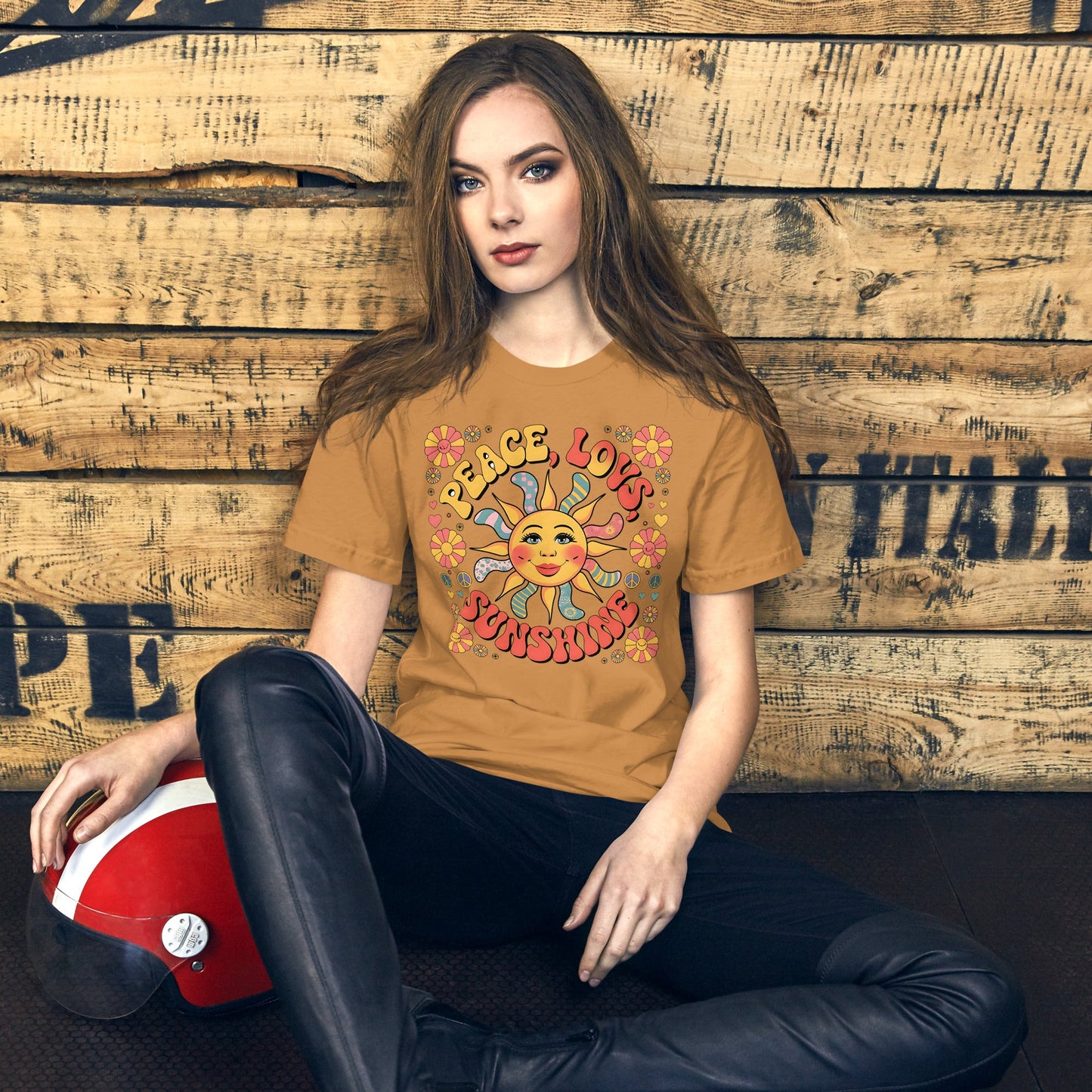 Peace Love and Sunshine Women's T-Shirt - Hippie Sunshine Design, Soft & Comfortable - Sublimegifts4u.com