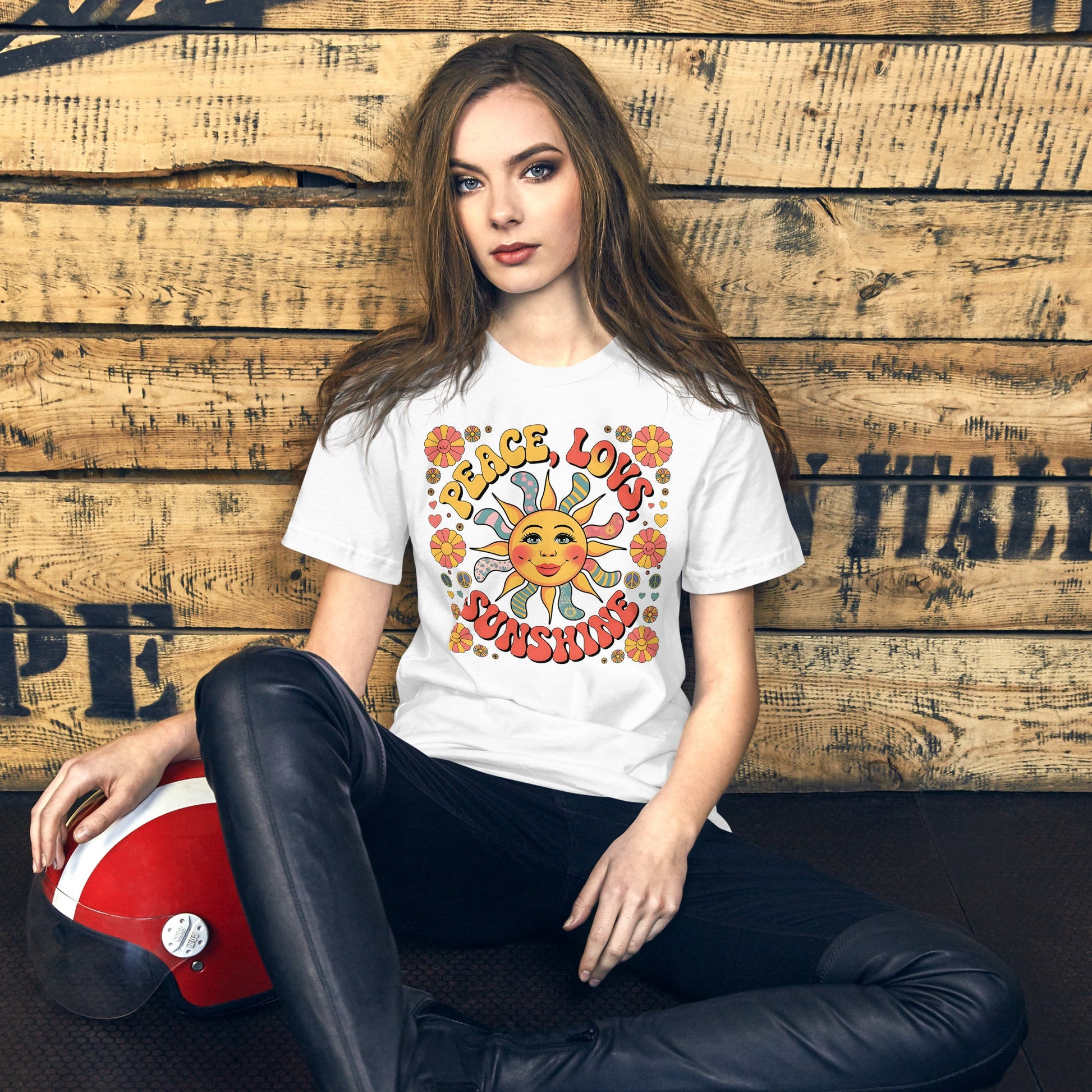 Peace Love and Sunshine Women's T-Shirt - Hippie Sunshine Design, Soft & Comfortable - Sublimegifts4u.com