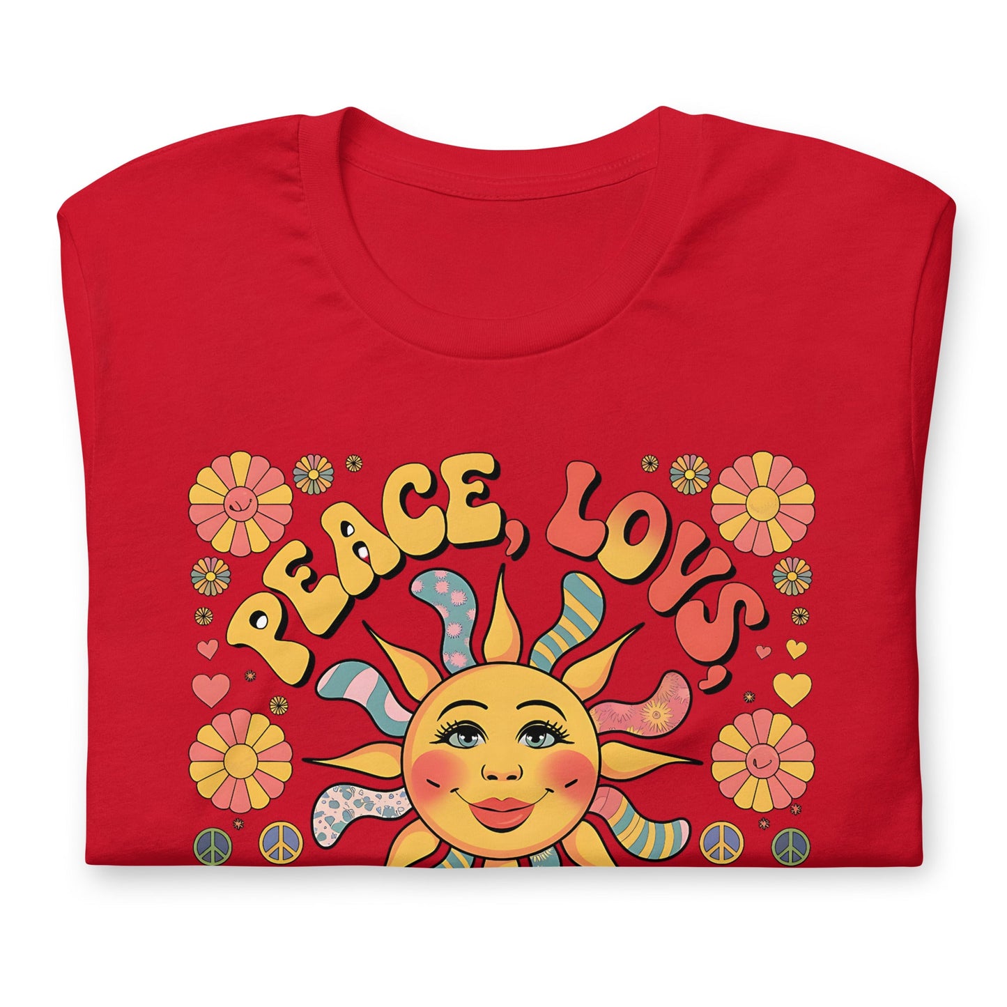 Peace Love and Sunshine Women's T-Shirt - Hippie Sunshine Design, Soft & Comfortable - Sublimegifts4u.com