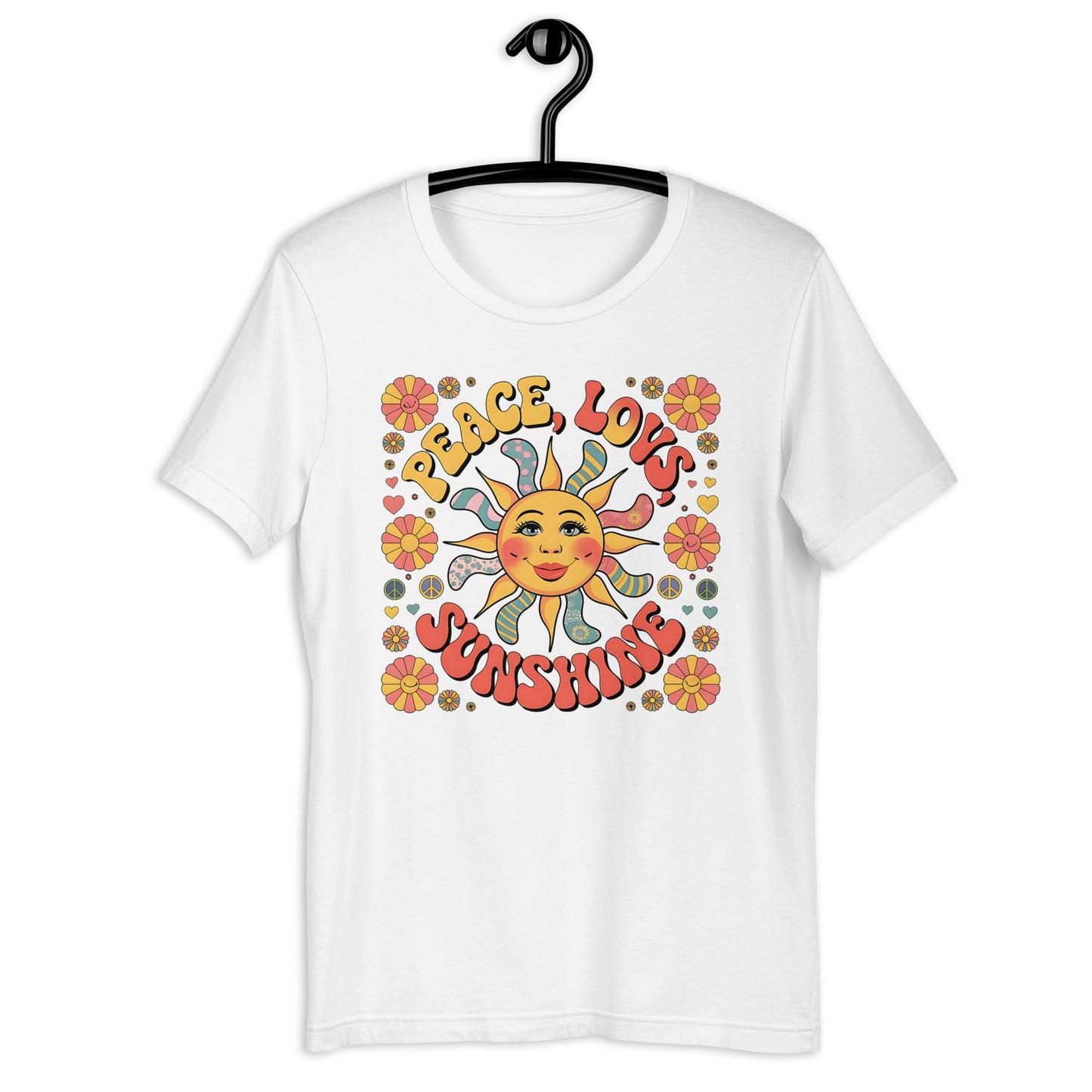 Peace Love and Sunshine Women's T-Shirt - Hippie Sunshine Design, Soft & Comfortable - Sublimegifts4u.com