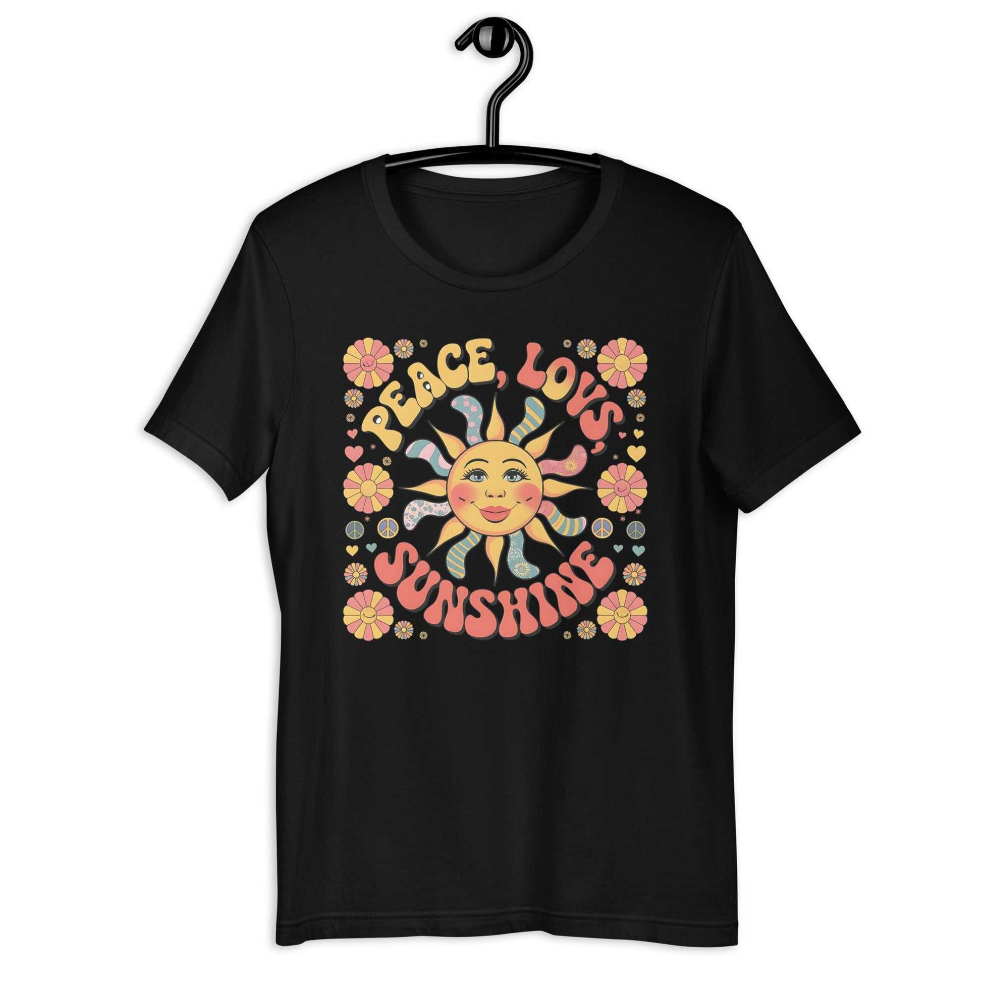 Peace Love and Sunshine Women's T-Shirt - Hippie Sunshine Design, Soft & Comfortable - Sublimegifts4u.com