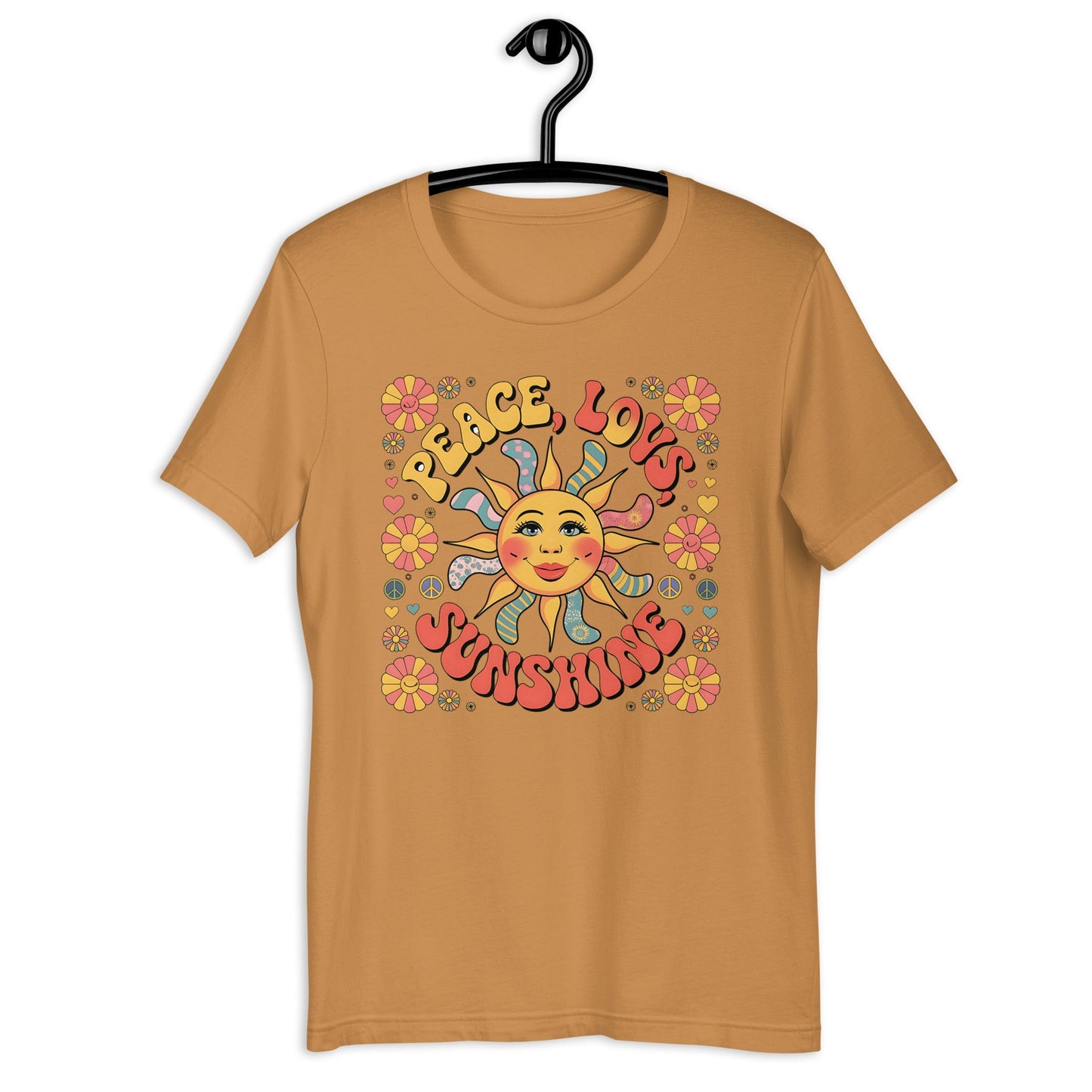 Peace Love and Sunshine Women's T-Shirt - Hippie Sunshine Design, Soft & Comfortable - Sublimegifts4u.com